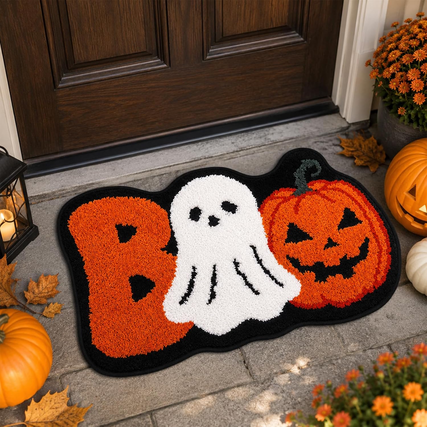 Halloween Bathroom Rug, 30" x 18" Boo Ghost Pumpkin Bath Mat