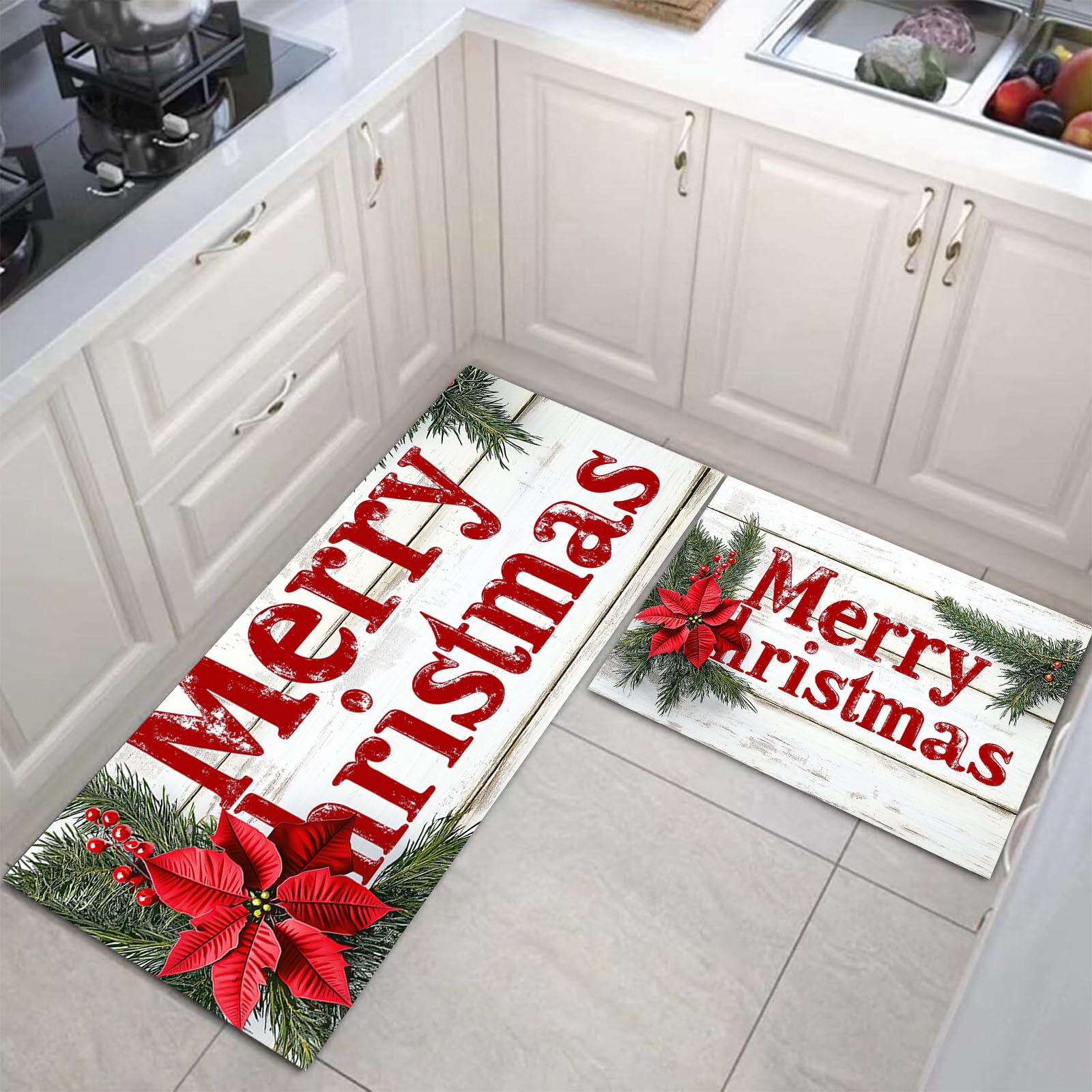 Tapis cuisine antidérapant pour entrée et couloir motif Noël