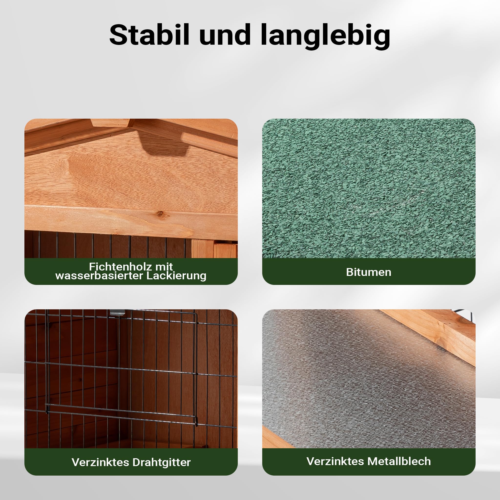 Wiltec 2 Etagen Nagerhaus 1015 x 510 x 1000 mm, Hasenstall zweistöckig aus Fichtenholz, mit Bitumeneindeckung und Kotwanne, Kleintierhaus Freilauf Gehege