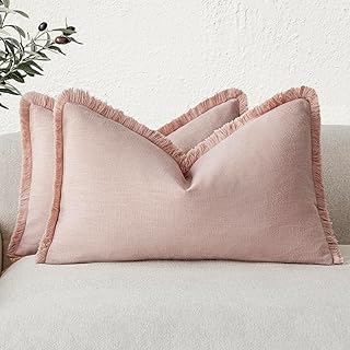 Foindtower Set of 2 Decorative Linen Fringe Lumbar Throw Pillow Covers B...