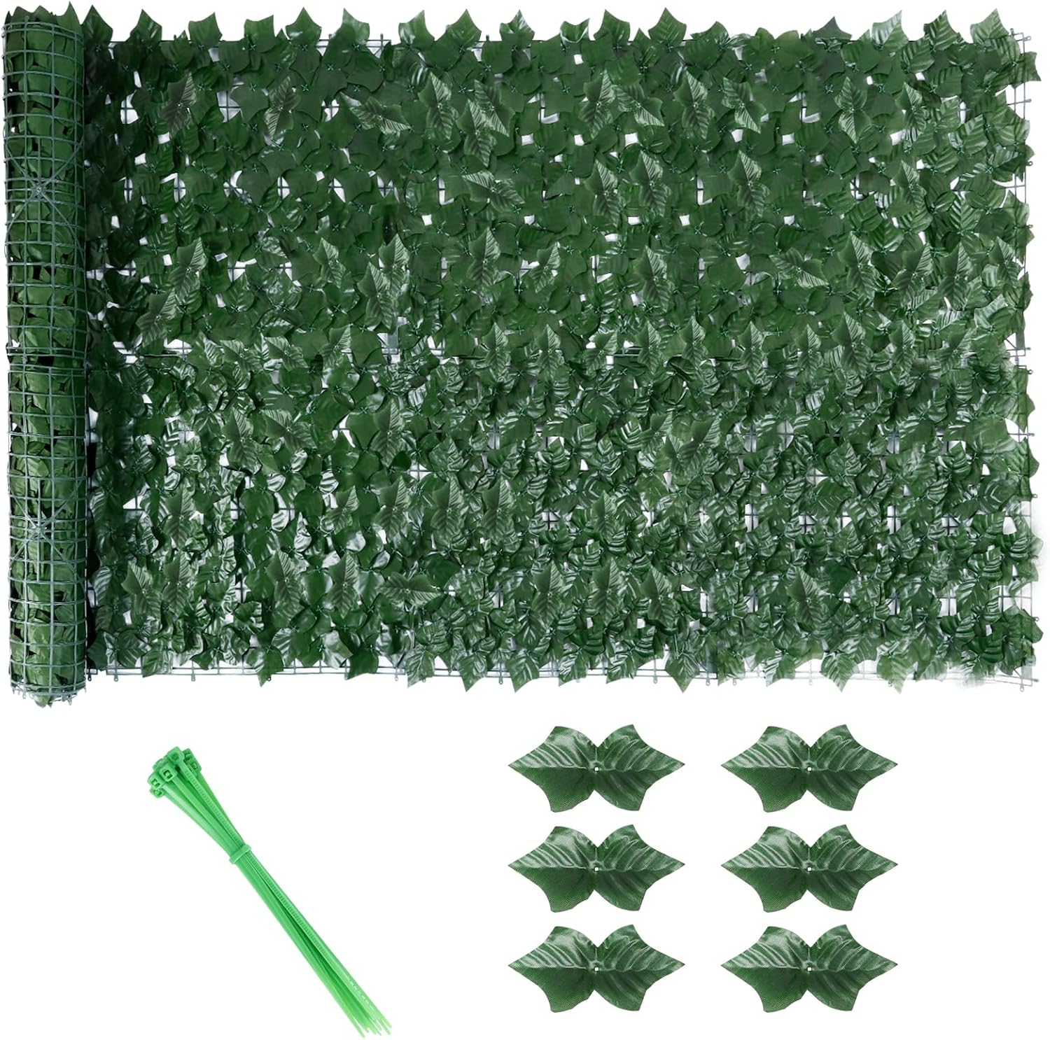 Artificial Ivy Fence Screen, 3m x 1m Garden Fence Screening Trellis with Artificial Leaves, Expandable Faux Privacy Artificial Hedge Roll with 20pcs Zip Ties for Garden Balcony Outdoor Decoration