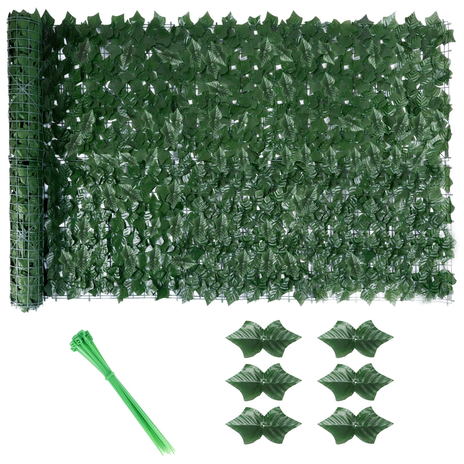 FUOBECIE Sichtschutz Balkon, 1M x 3M Künstlicher Efeu Sichtschutzzaun, Künstliche Efeu Hecke Sichtschutz, Erweiterbarer Künstlicher Heckenzaun,Künstlicher Efeu, Balkon Sichtschutz