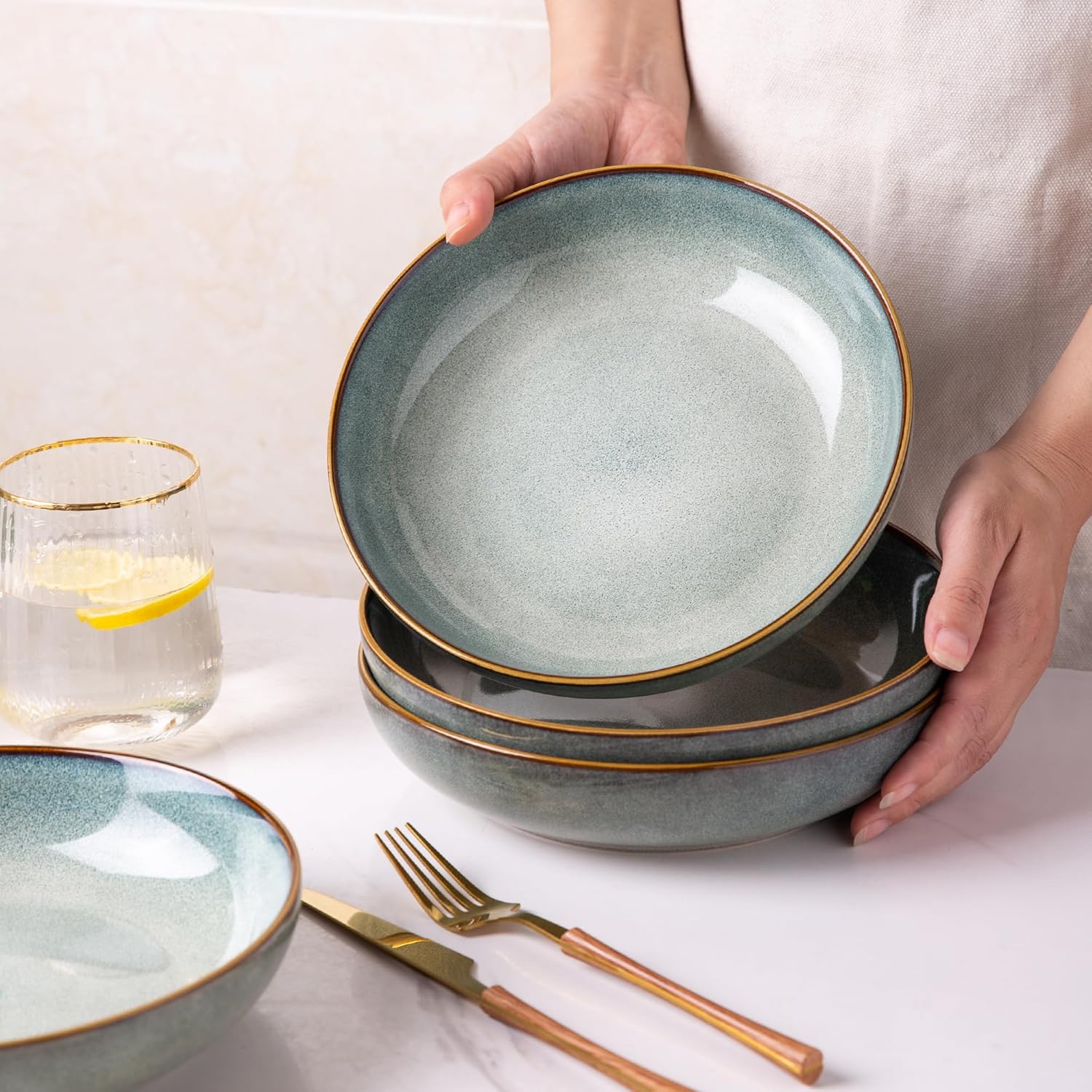 AmorArc Ceramic Dinnerware Sets,Handmade Reactive Glaze Plates and Bowls Sets,Highly Chip and Crack Resistant | Dishwasher & Microwave Safe Dishes Set, Service for 4 (24pc)