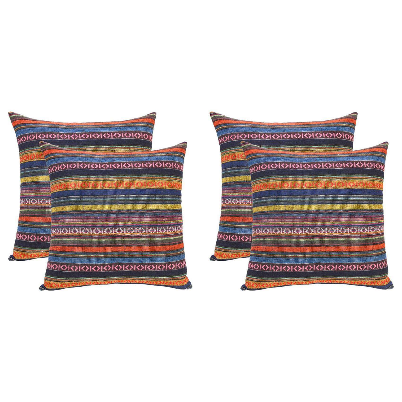 Vjsujehgy Set of 4 Bohemian Throw Pillow Covers Decorative Boho Mexican Retro Stripe Multicolor Pillow Cases, for Sofa 18X18Inch