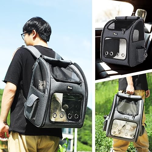 Miniatura 6 de Hoopet Mochila expandible para gatos  Transportador transpirable para gatos pequeños y perros, mochila de viaje plegable con ventilación de malla