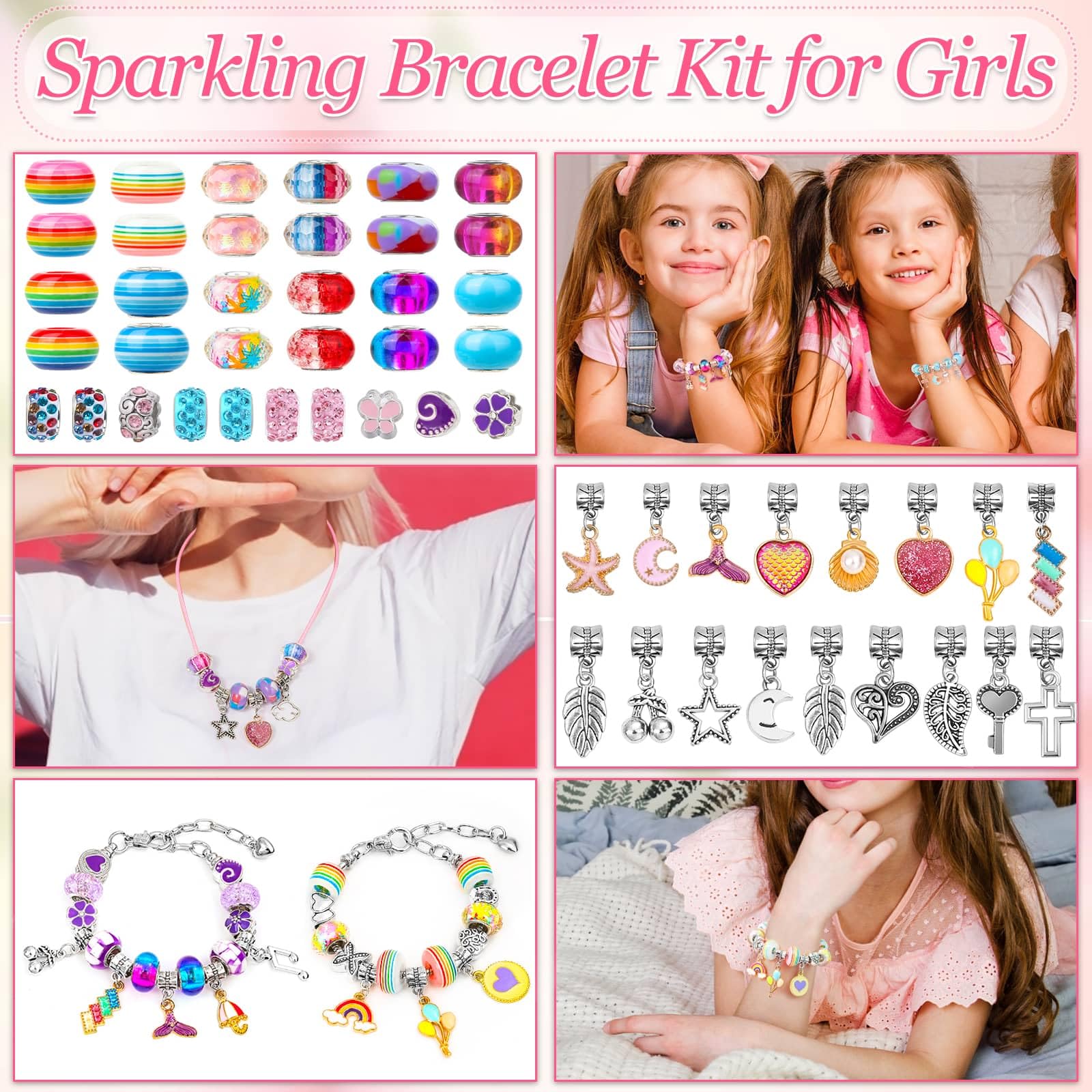 150Pcs Charm Bracelet Making Kit with Jewelry Box Girls Beads for Jewelry Making Kit with DIY Crafts Gift for Girls Bracelet Teen Women Birthday Valentine Gifts Christmas - Image 5