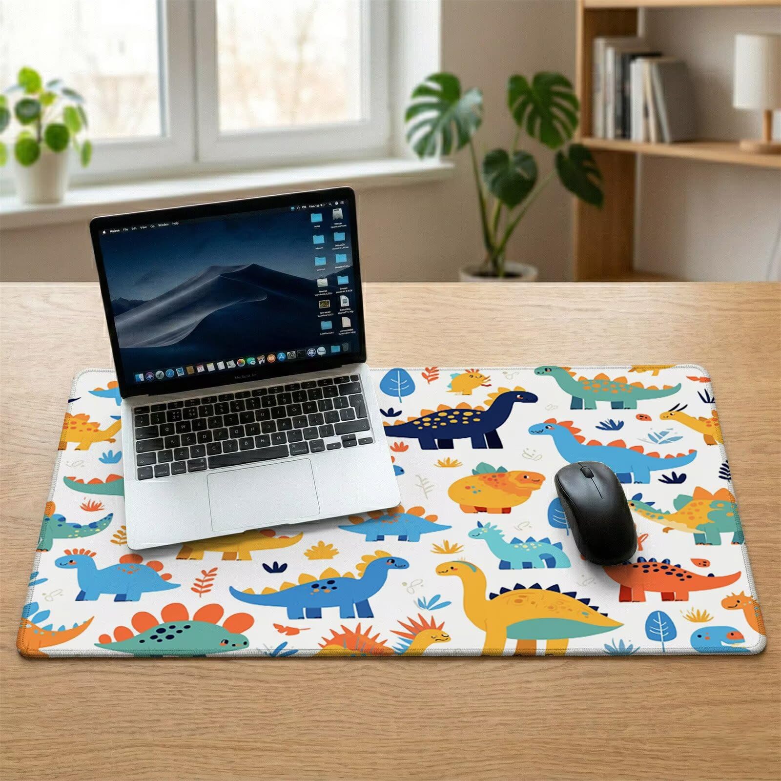 Alfombrilla Escritorio Grande 1200 x 600 x 3 mm, Alfombrilla Ratón Gaming XXL, Cuento De Hadas Tapete de Ordenador, Base Antideslizante y Bordes Reforzados, Impermeable Desk Mat (Dinosaurio) L-x7692