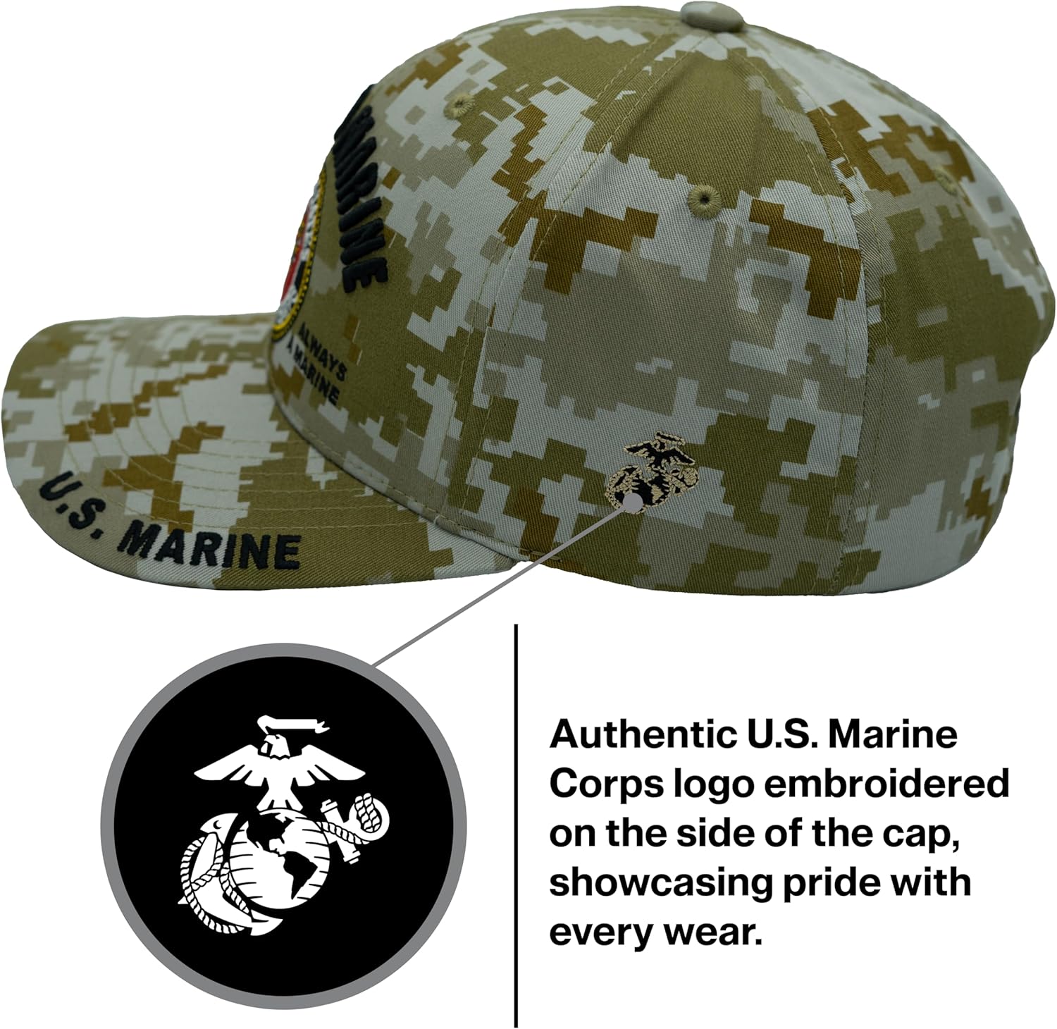 Retired US Marine Corps Veteran Hat for Men, Official Licensed USMC Embroidered Adjustable Baseball Cap