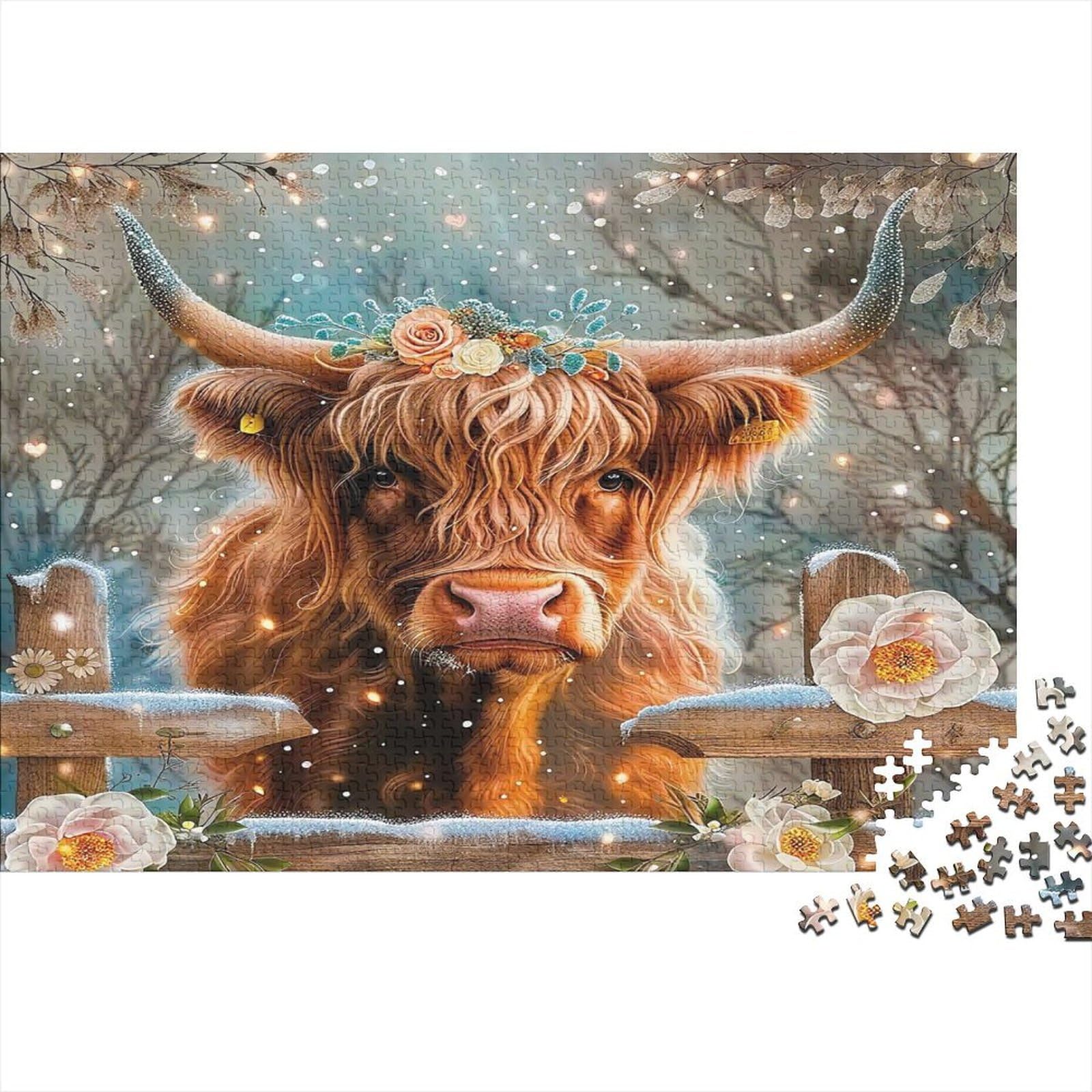 Highland Cow Winter Forest Puzzle 1000 Pieces Adults Stress Relief