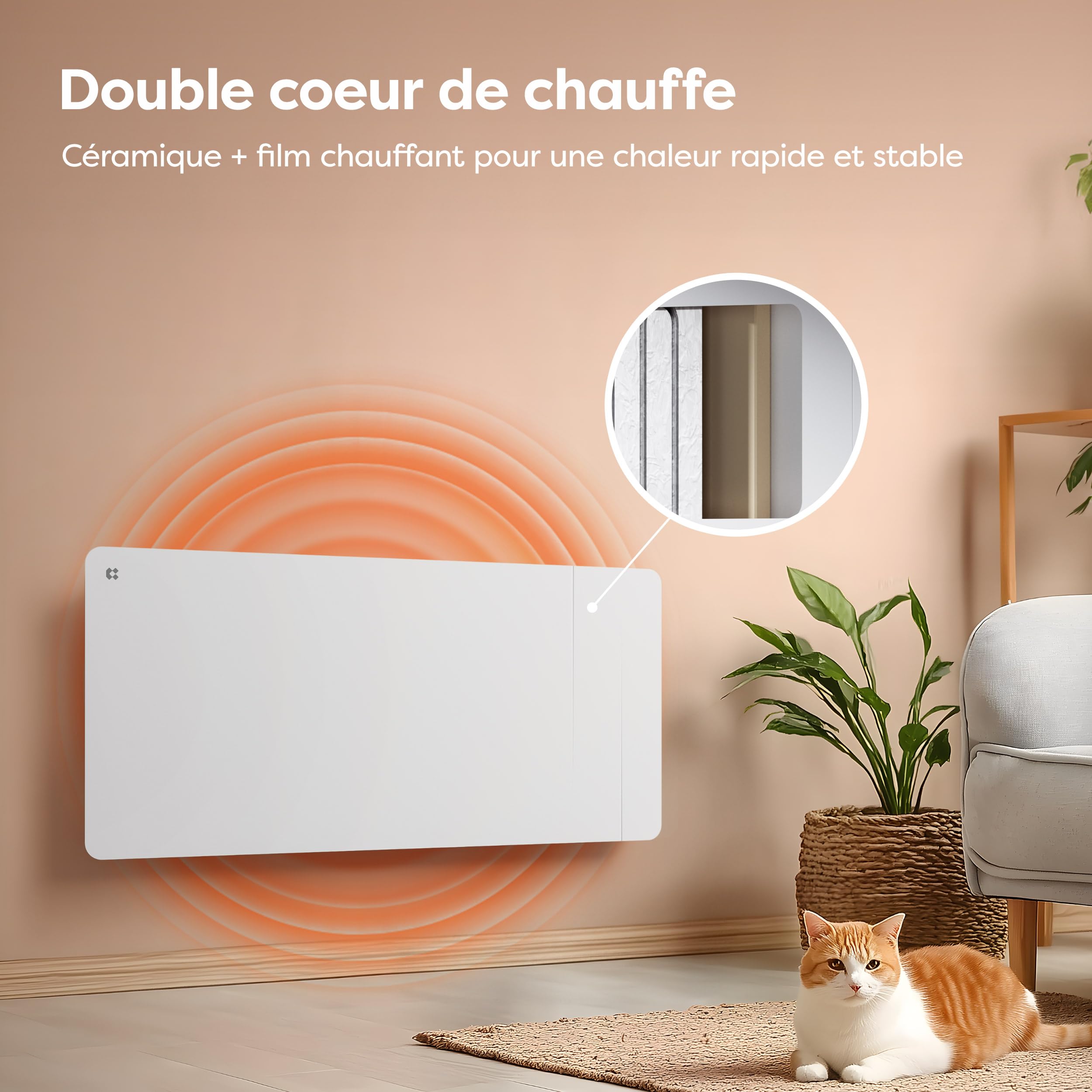 CIARRA Radiateur Inertie Céramique 2000W -WiFi -Film Chauffant - Chauffage Ultra-Rapide pour Grands Espaces (15-30 m²)- CBHTD20A-W