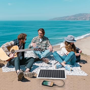 15W 5V Solar Panel 2pack, Flexible & Waterproof USB C Solar Charger with Micro-USB/Lightning Port, 4-Core Cable & No Reverse Current for Camping, Outdoor Camera, Fan, Water Pump