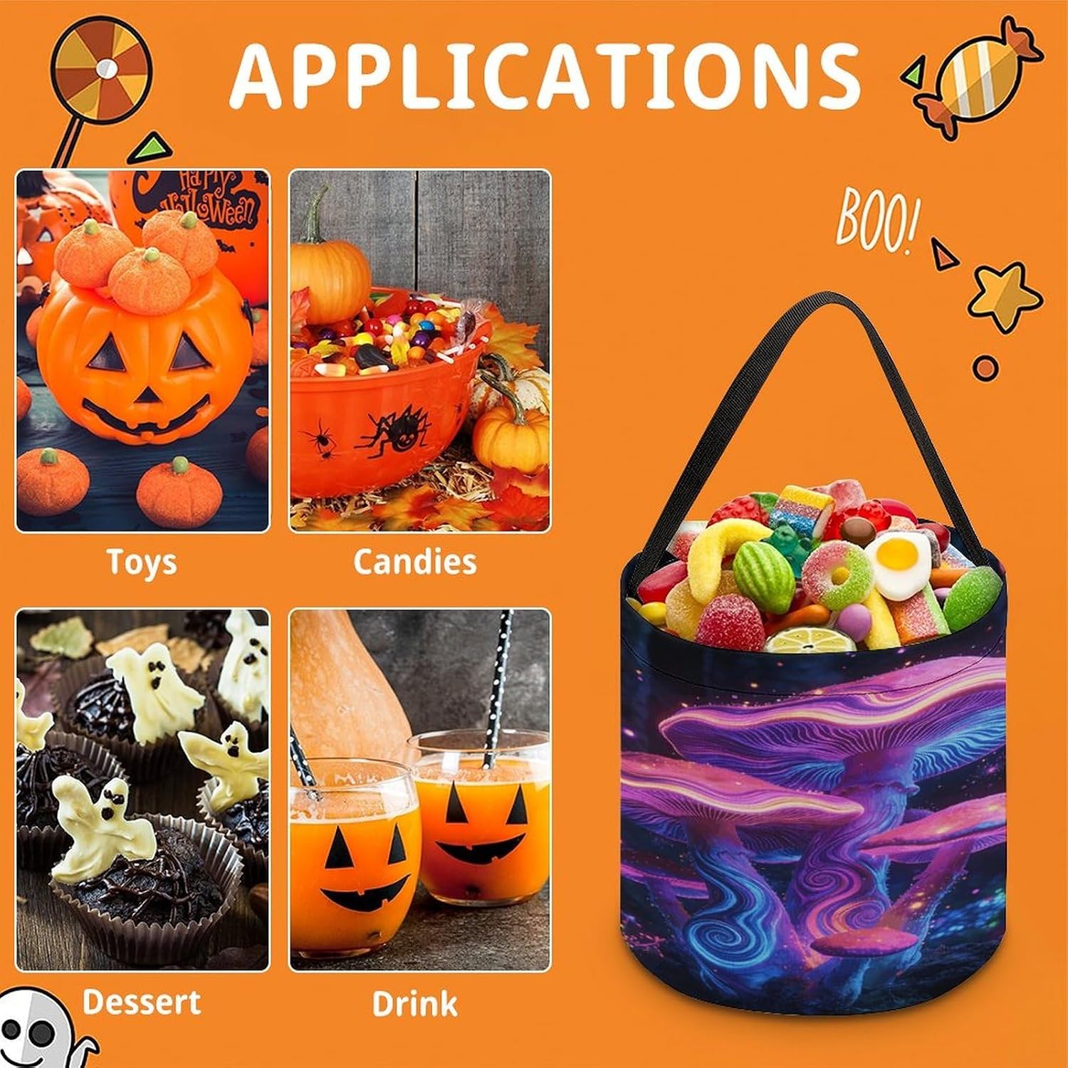 Psychedelic Mushrooms Large Capacity Candy Bags, Halloween Basket image 5