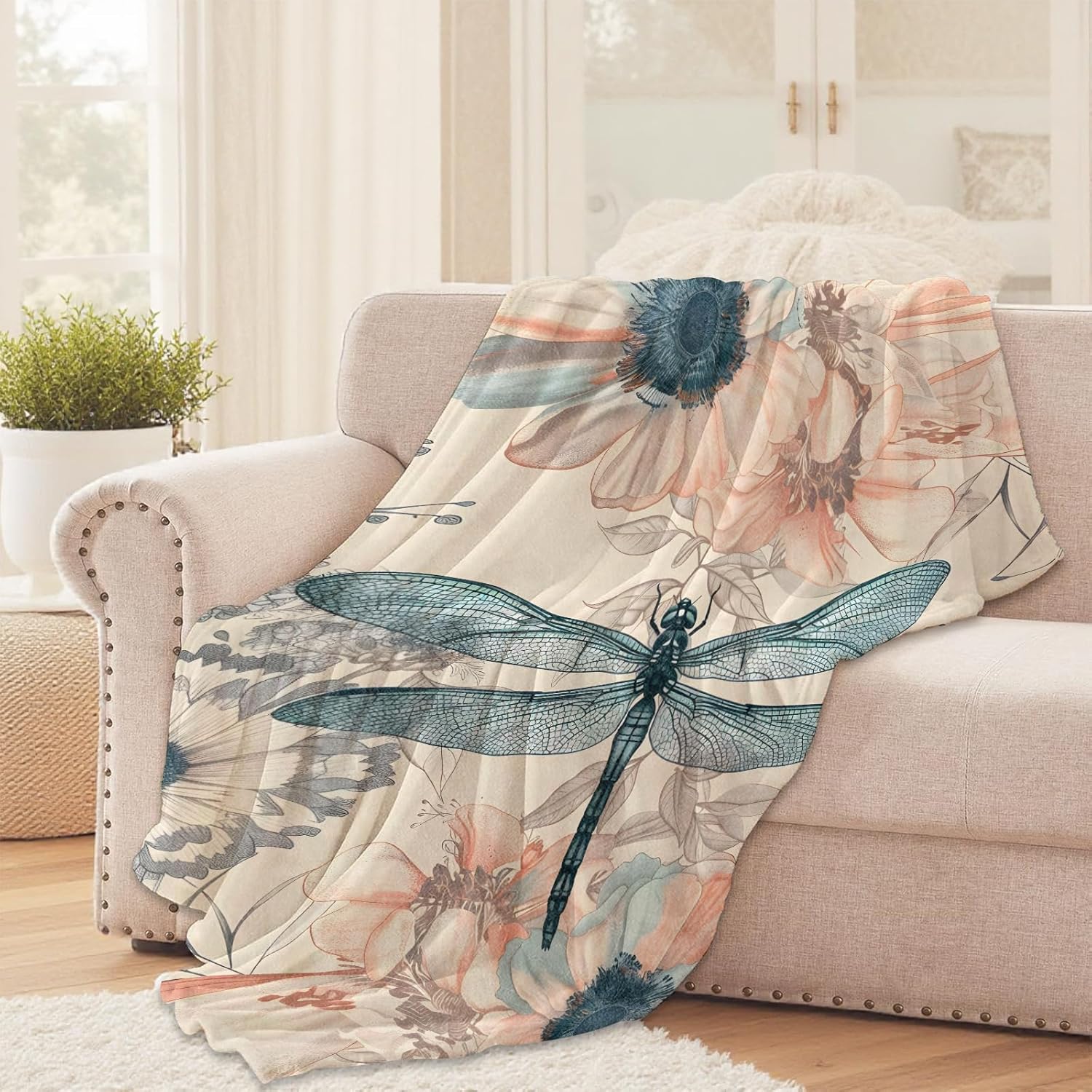 Dragonfly Throw Blanket for Girls Boys Kids Adults, 50x60 in, Cozy Flannel Blanket for Bedroom, Camping, Couch, Room Decor, Fuzzy Warm Soft Gifts - Image 2