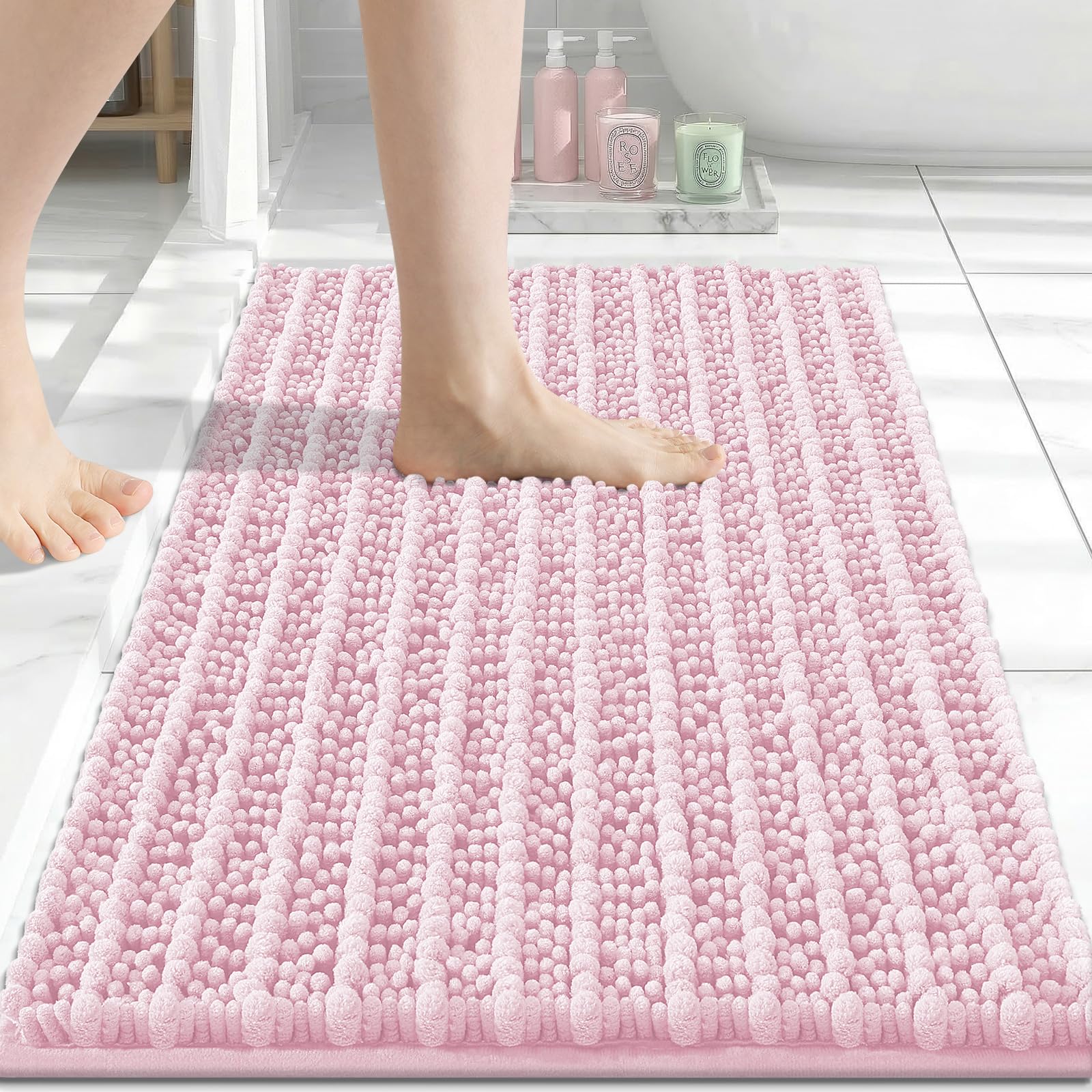Arotive Luxury Bathroom Rugs 24x16, Extra Soft Thick Absorbent Shaggy Chenille Bath Rugs, Non-Slip Machine Wash Dry, Bath Mats for Bathroom Floor, Tub