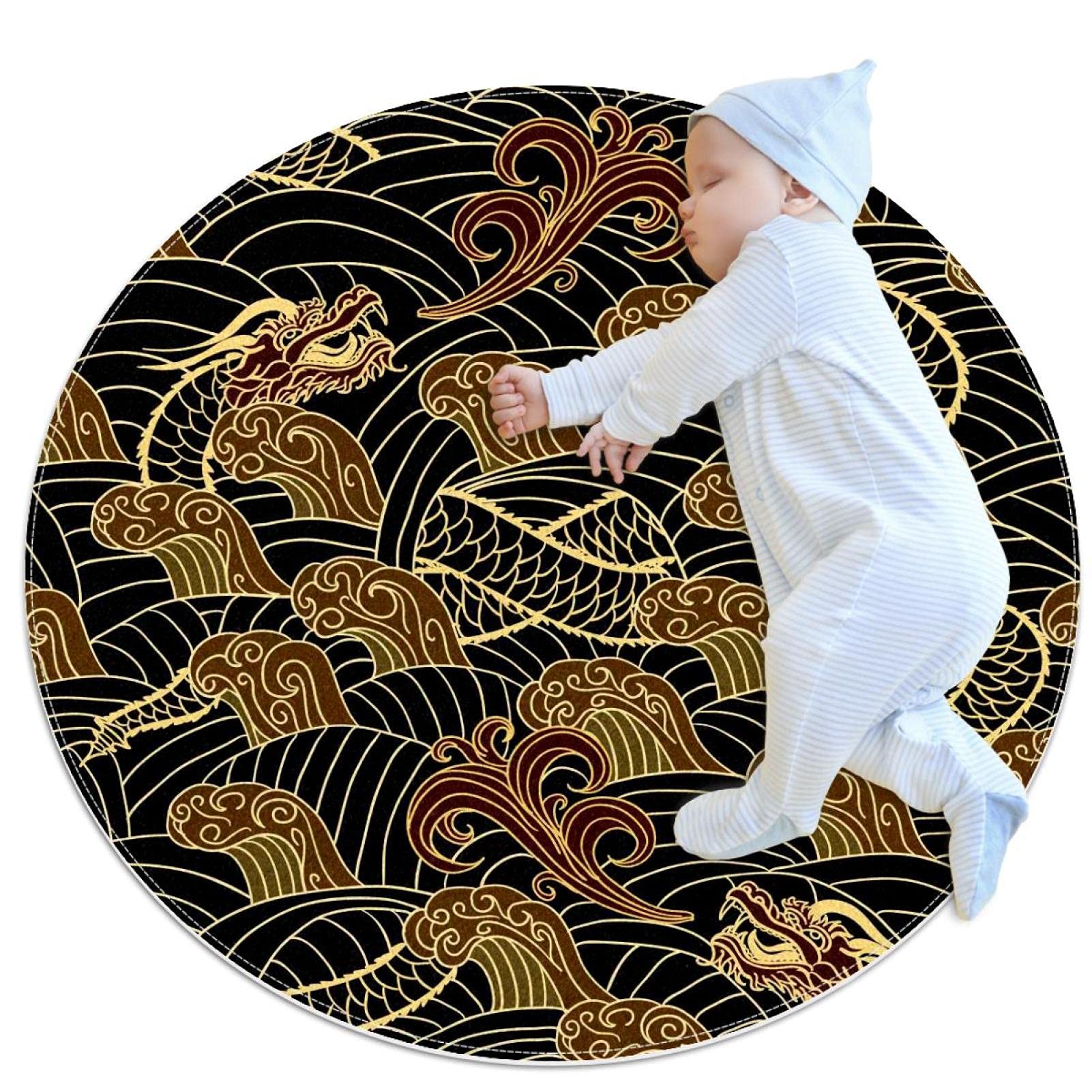 Tapis de jeu pour enfants dragon rond 80x80cm filles garçons