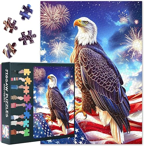 Rompecabezas para adultos de 1000 piezas para rompecabezas de águila calva americana, símbolo de América con bandera, juegos de rompecabezas para