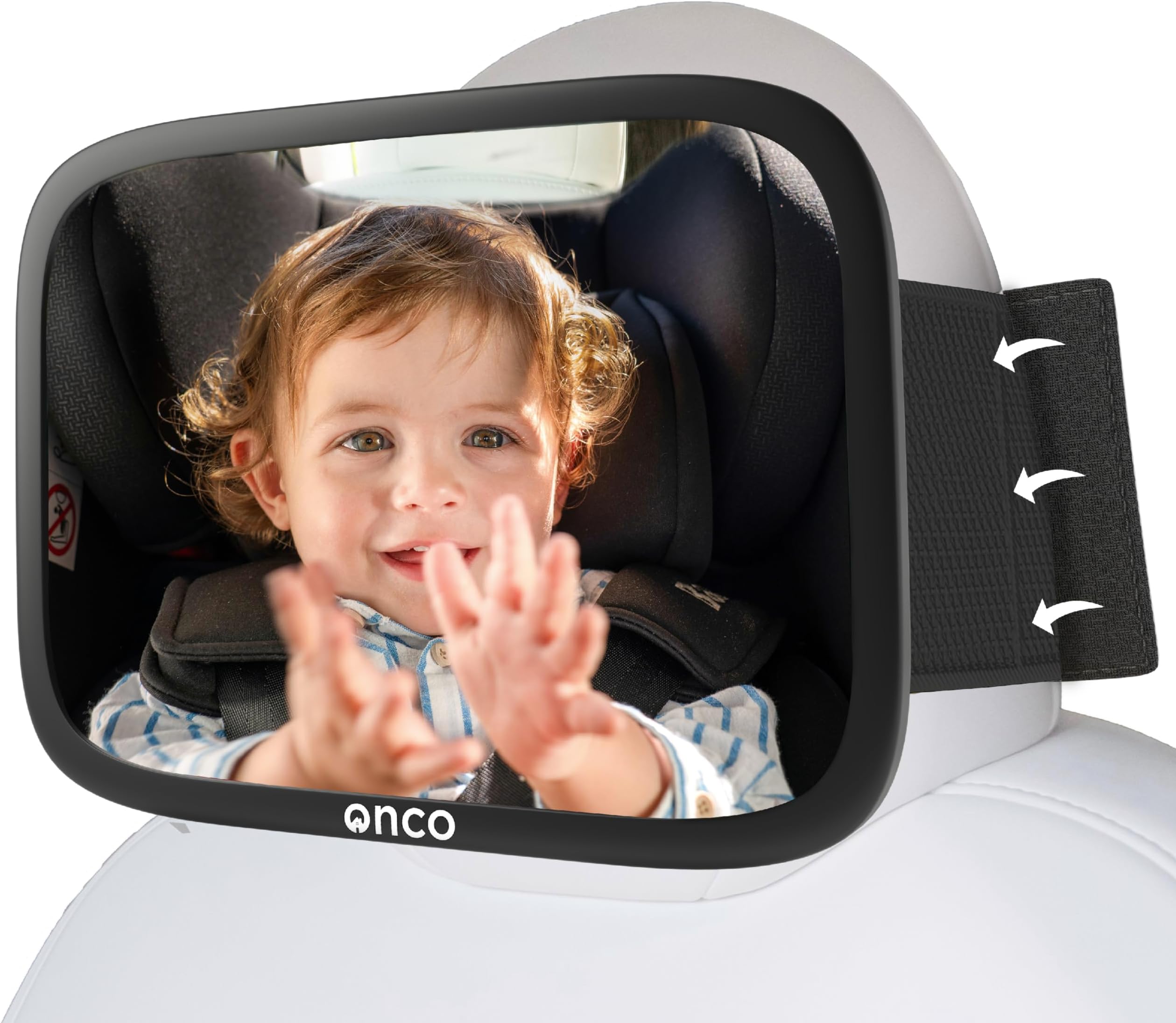 Onco Baby Car Mirror for Fixed Headrests - 100% Shatterproof & Shakeproof, Tesla-Compatible Car Mirror Baby Rear View, Non-Slip with 360° Rotation