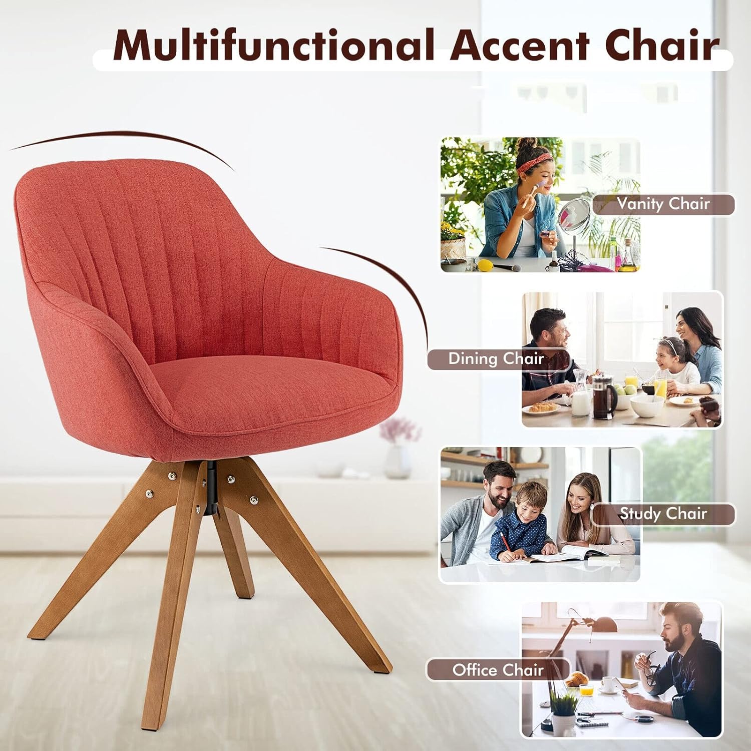 360° Swivel Accent Chair w/Linen Fabric & High-Density Sponge Red