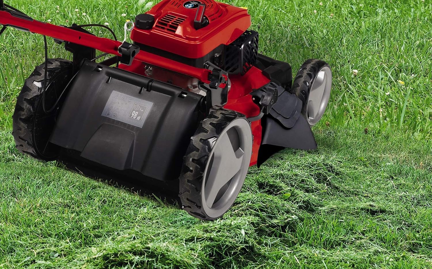 Einhell Benzin-Rasenmäher GC-PM 51/3 S HW (2.7 KW, 4-Takt-Motor, 51 cm Schnittbreite, bis zu 1800 m², abschaltbarer Hinterradantrieb, 6-stufige zentrale Schnitthöhenverstellung, Grasfangsack 70 L)