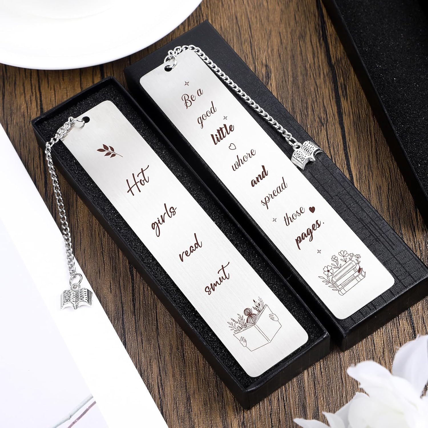 Metal Smut Bookmark Gift - 2Pcs Smutty Bookmarks with Pendant for Women Cute Bookmarks for Friends Funny Book Marks Set for Book Lovers Book Accessories for Book Nerd - Image 5