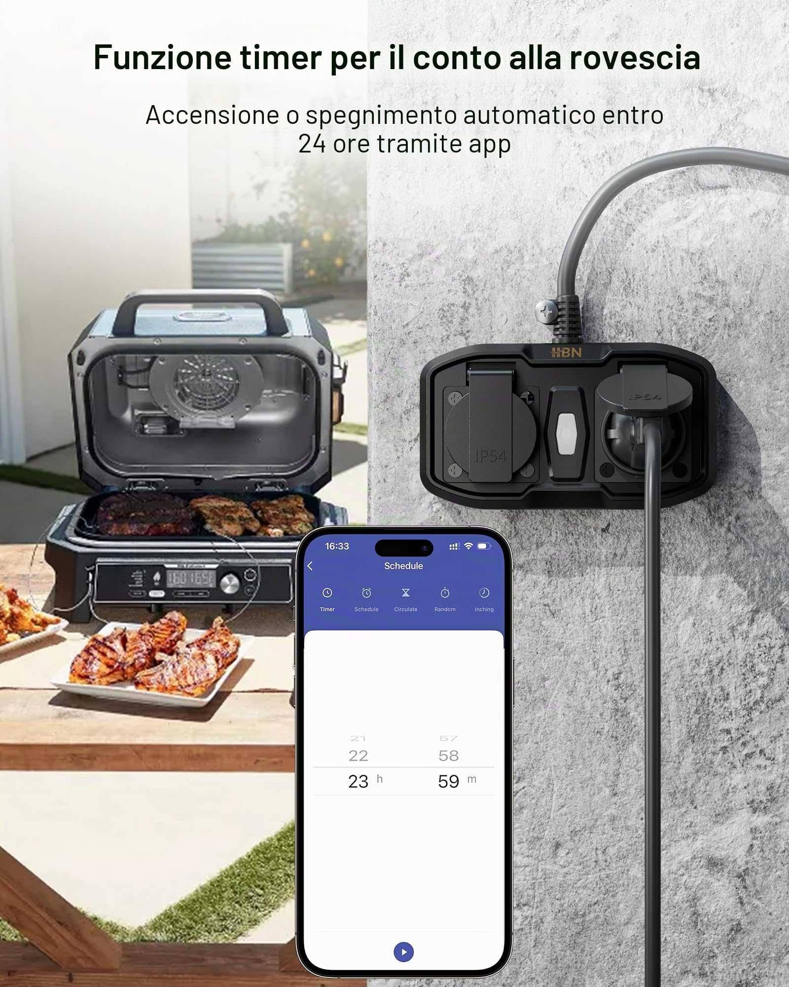 HBN Presa WLAN Outdoor con 2 uscite, 16 A 3600 W Smart presa esterna, IP54 impermeabile, doppia presa Wi-Fi per esterni, compatibile con Alexa e Google Assistant, cavo da 1,5 m