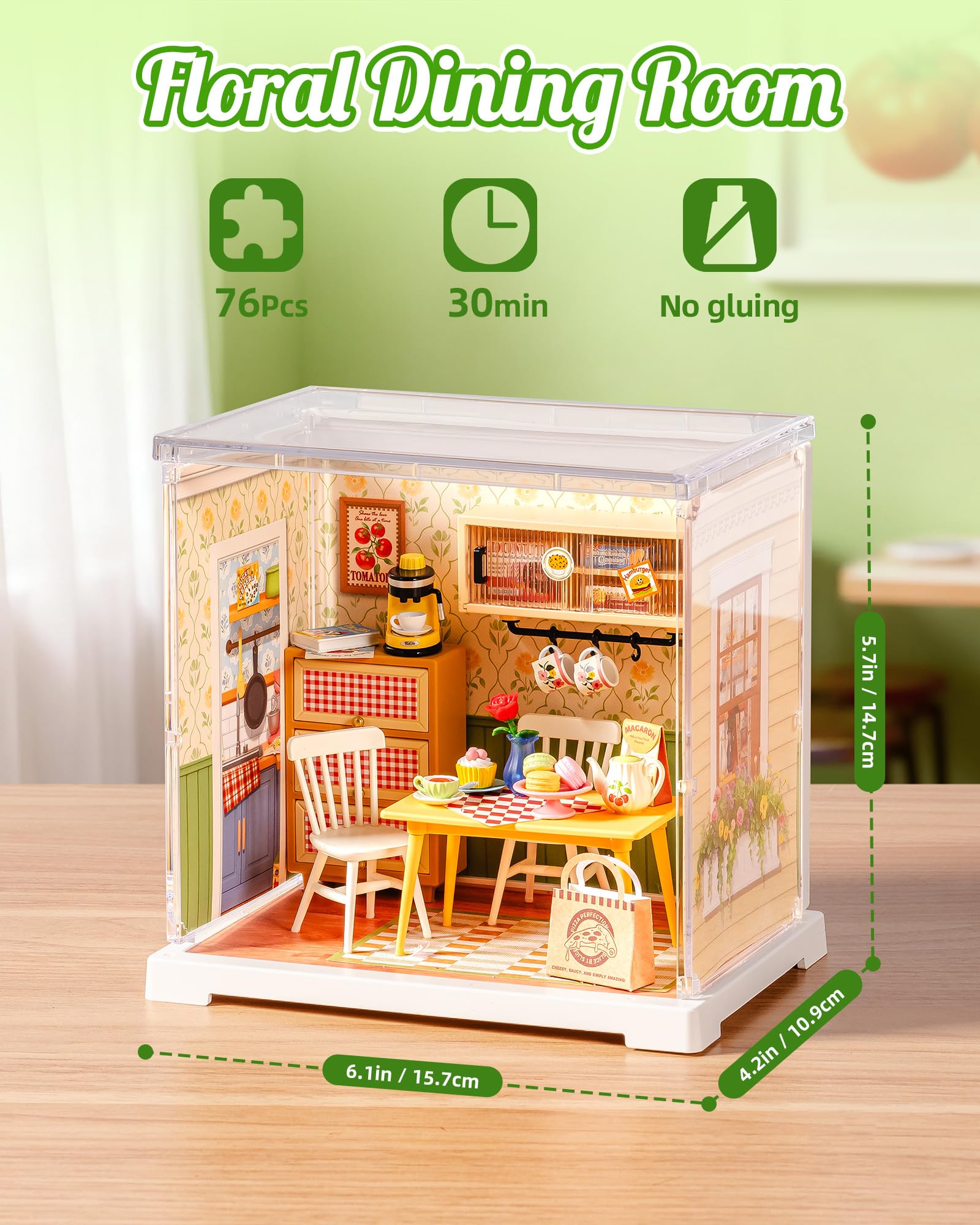 Rolife Super Creator DIY Miniature House Kit Model Kits for Adults to Build Home Desk Bookshelf Decoration Craft Kits for Adults Gift Idea For Girls Boys Kids (Floral Dining Room) - Image 2