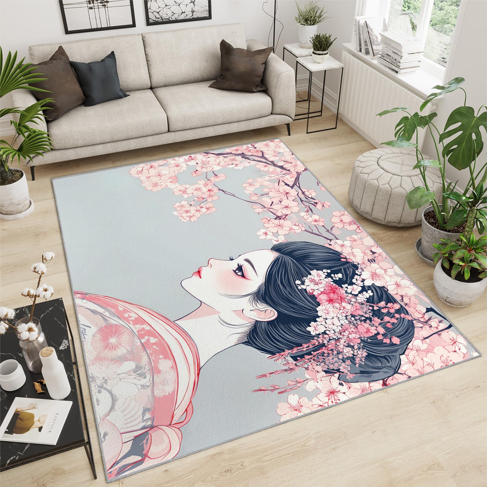 Tapis japonais grand format 240x300 cm lavable et antidérapant pour salon