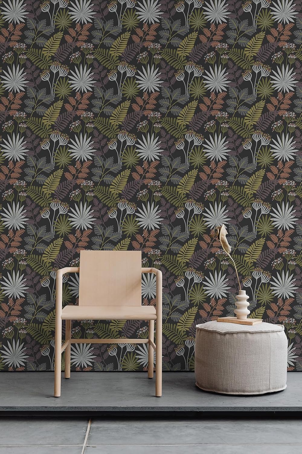 Marajo Black Botanical Peel and Stick Wallpaper