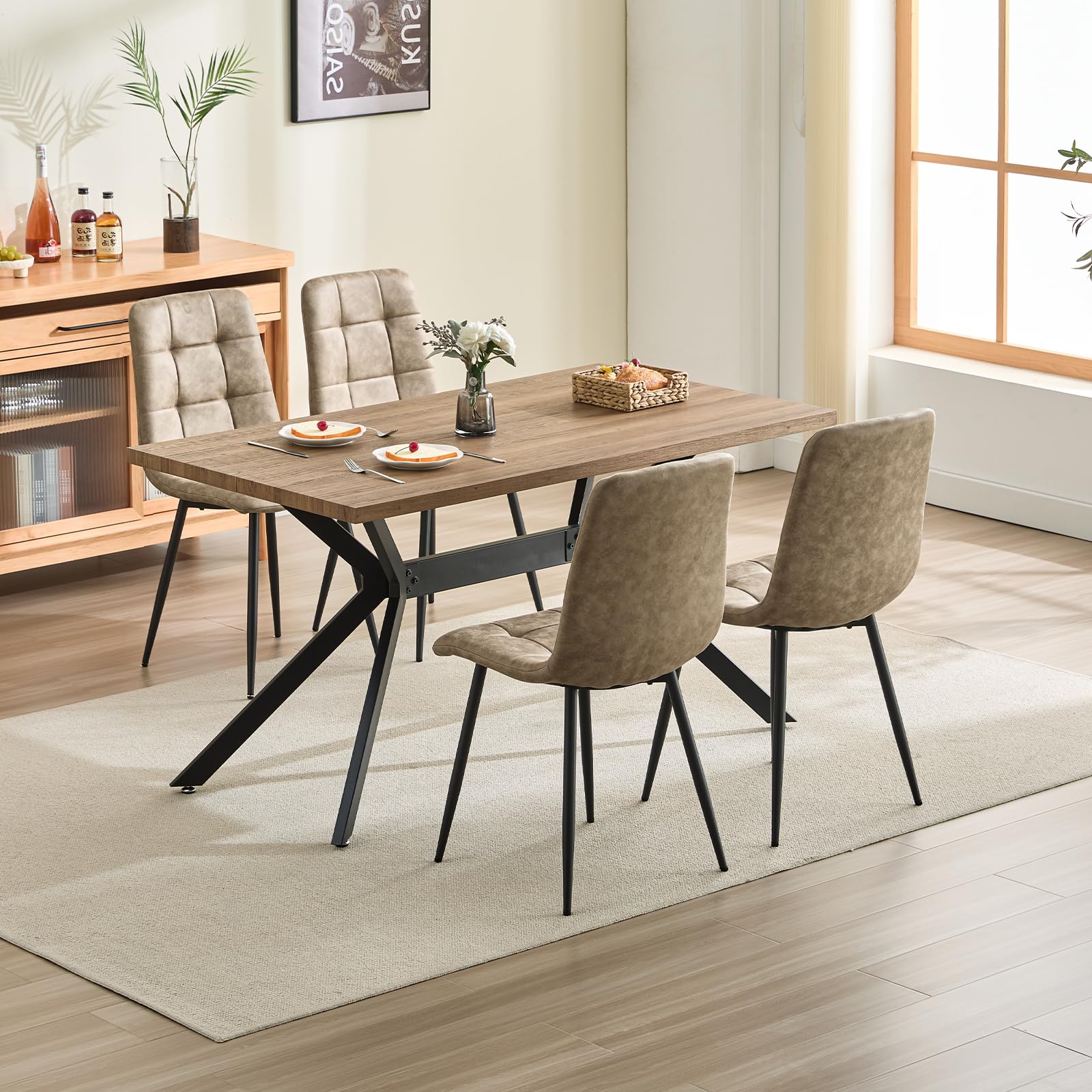 JIJIAN Set di 2 Sedie Sala da Pranzo, Sedie da Cucina in Tessuto Tecnologico, Sedie imbottite per Soggiorno con Gambe in Metallo Nero, Adatte per Sala da Pranzo, Sala d'attesa, Cachi