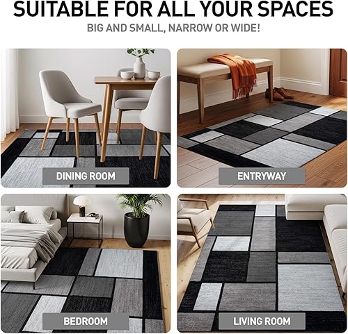 Miniatura 3 de Rugshop Tapete de pasillo con diseño de cuadros, contemporáneo y moderno de 2 x 7 pies 2 pulgadas, gris