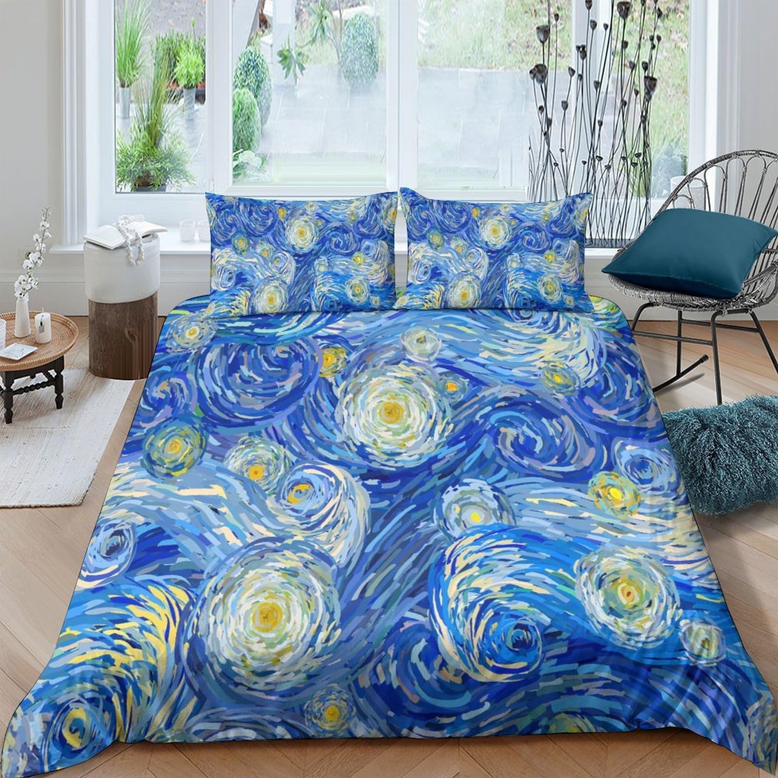 Ctjqhvkz Style-3 3D Printed Starry Night Fitted Sheet Microfiber Soft Blue Art Mattress Cover For Bedroom Guest Room Easy Care Decor Single（135X200cm）