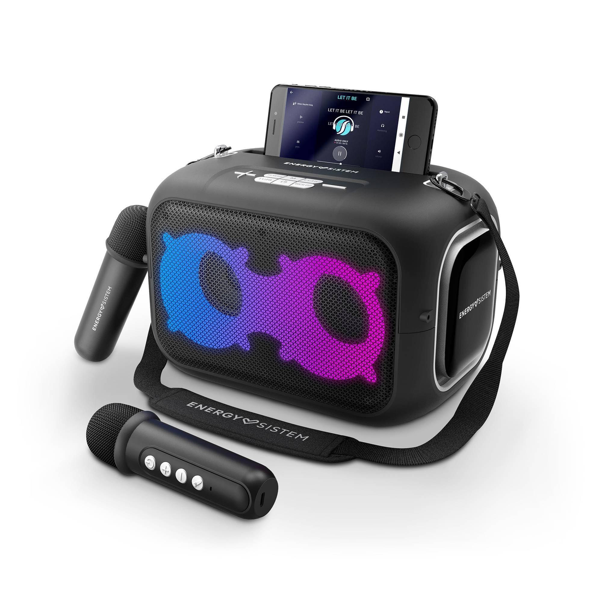 Energy Sistem Karaoke Star Party Altavoz Bluetooth Portatil con 2 Microfonos Inalambricos 50W Luces LED IPX4 MP3 USB/MicroSD Infantil y Adultos para Regalo Niño y Niña