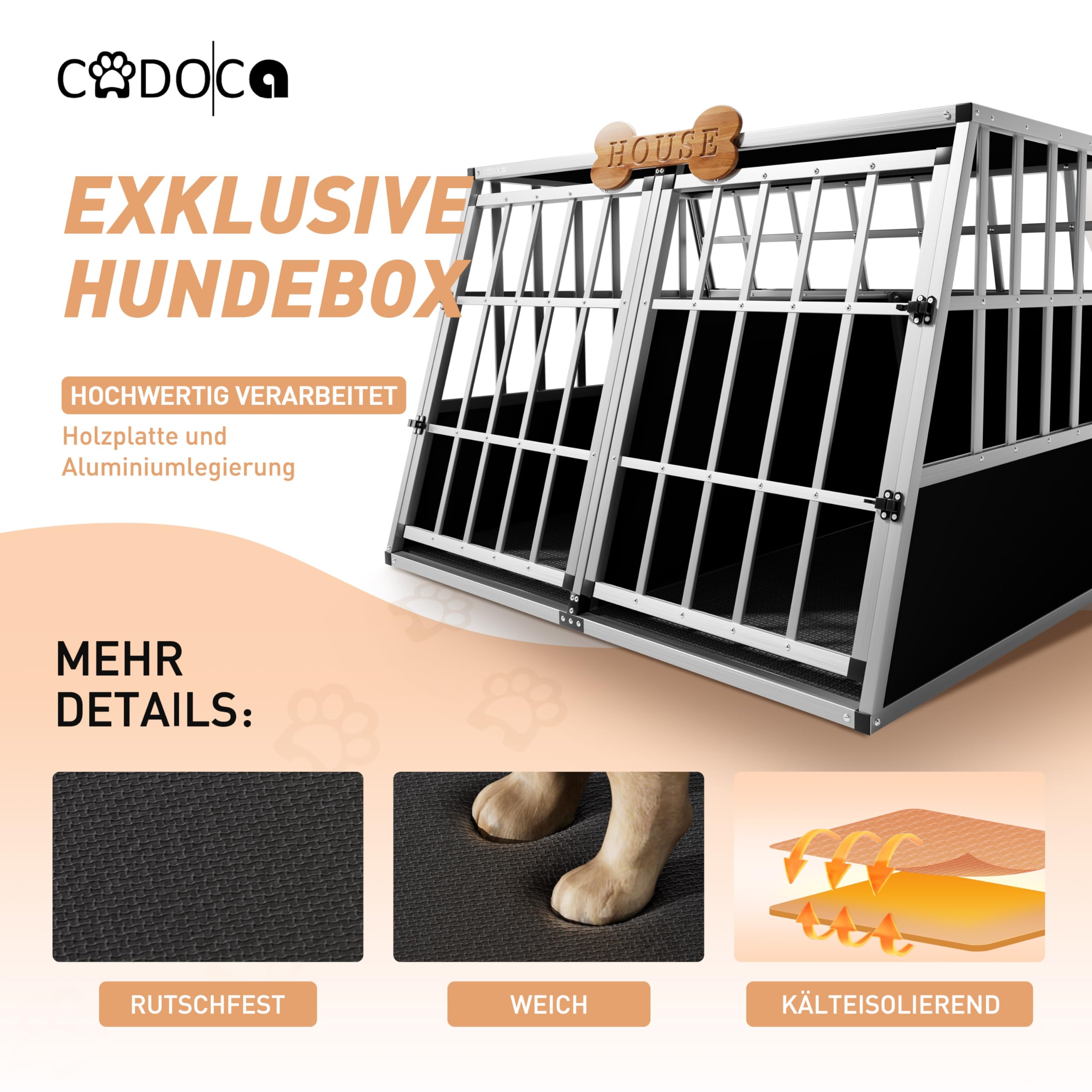 CADOCA® Hundetransportbox Aluminium Hundebox Kofferraum robust verschließbar trapezförmig M 54x70x51cm Reisebox Autobox Tiertransportbox