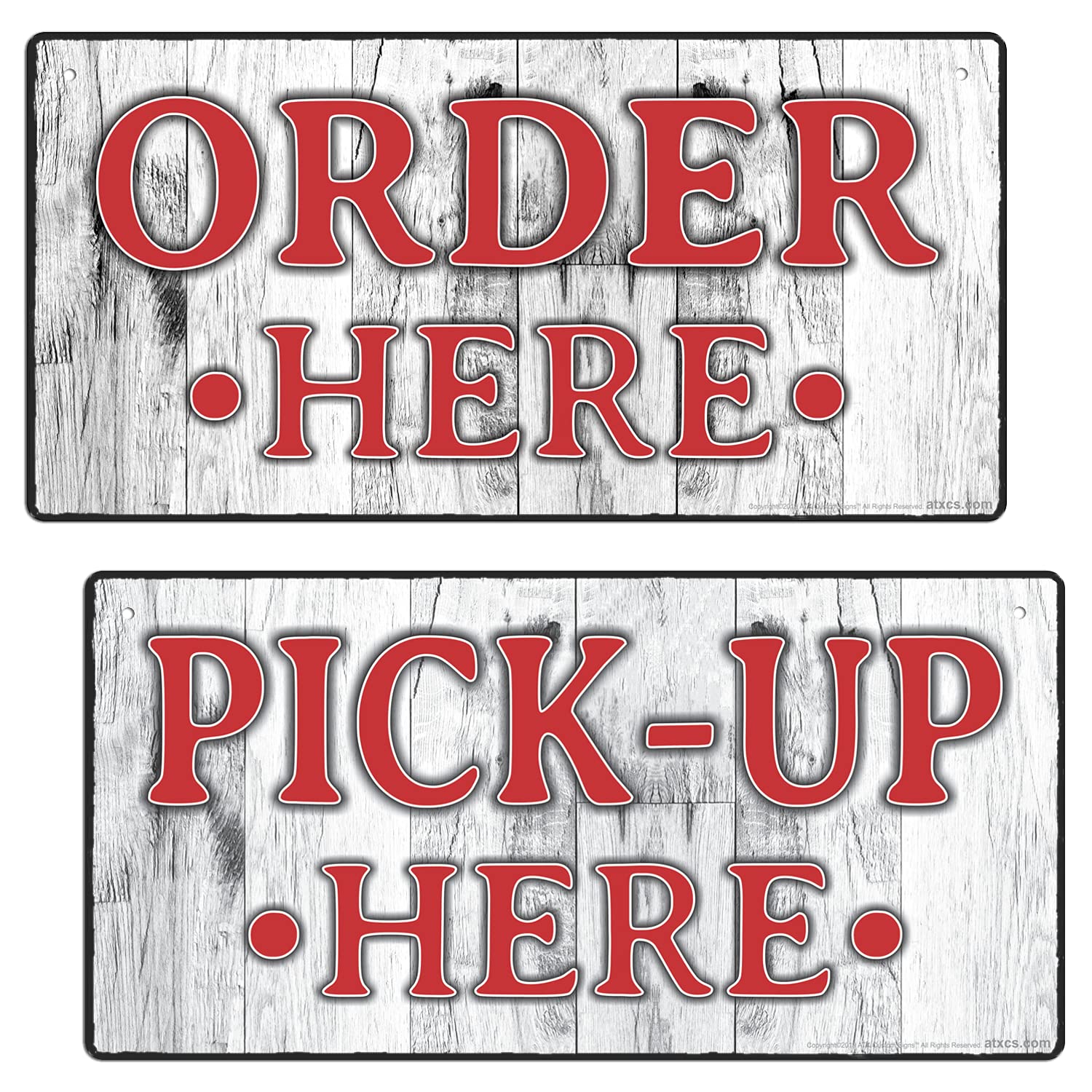ATX CUSTOM SIGNS - Order Here and Pick Up Here Signs 2 Pack Red and White