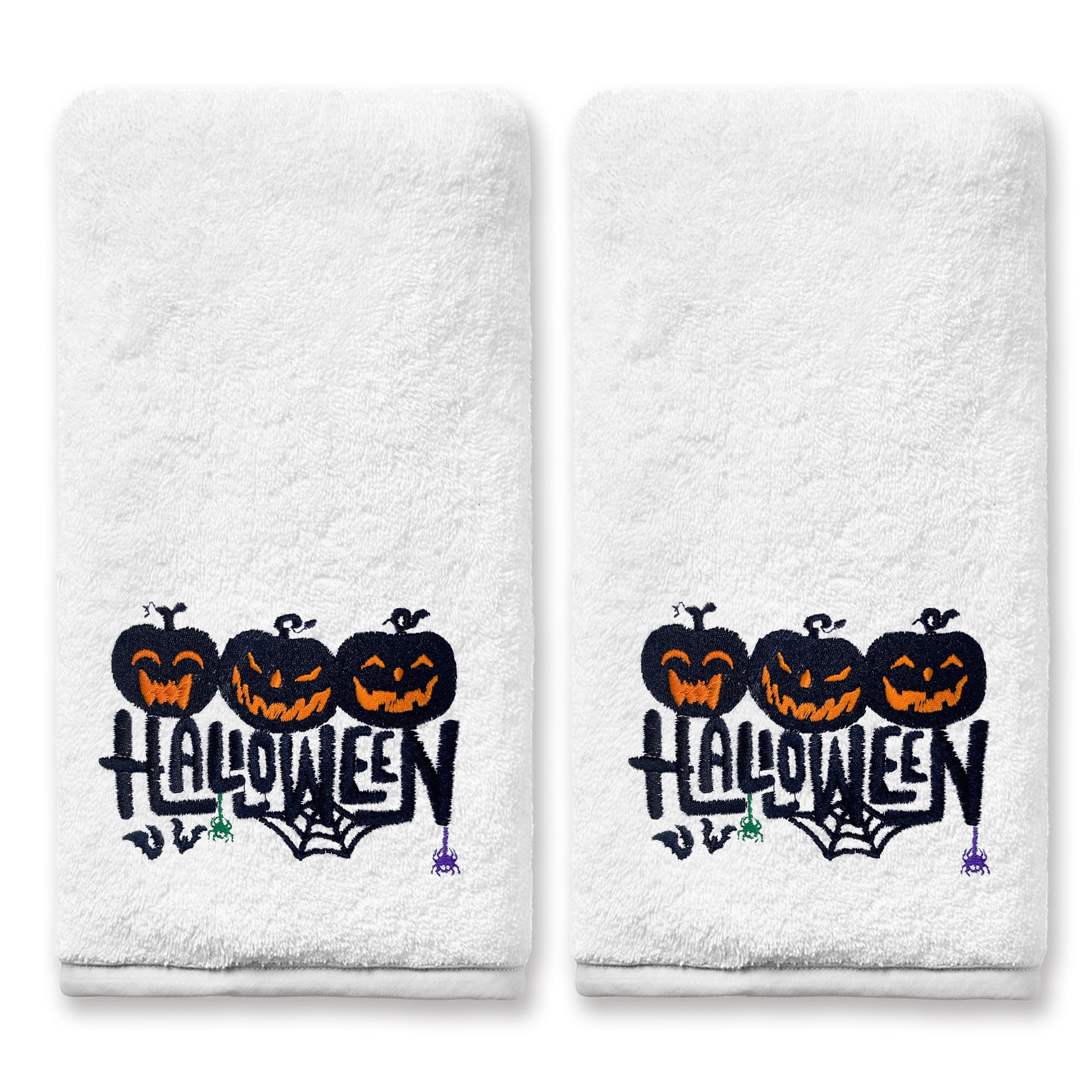 Halloween Handtücher 2er Set – Schwarze Baumwollhandtücher Mit Süßem Boo-Geist-Design – Für Bad & Küche