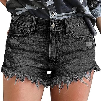 vanberfia Women's Strechy Distressed Denim Shorts at Amazon Women’s ...