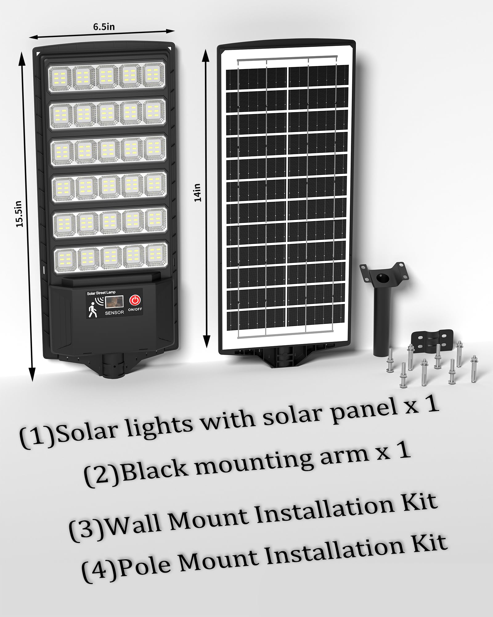 Ofuray Farolas Solares Exteriores, 6AH Potente Farola Solar con Sensor de Movimiento, Lámpara Regulable 3000K/4000K/6500K, Foco Solar Luz de Seguridad para Jardín, Patio, Tri-2P