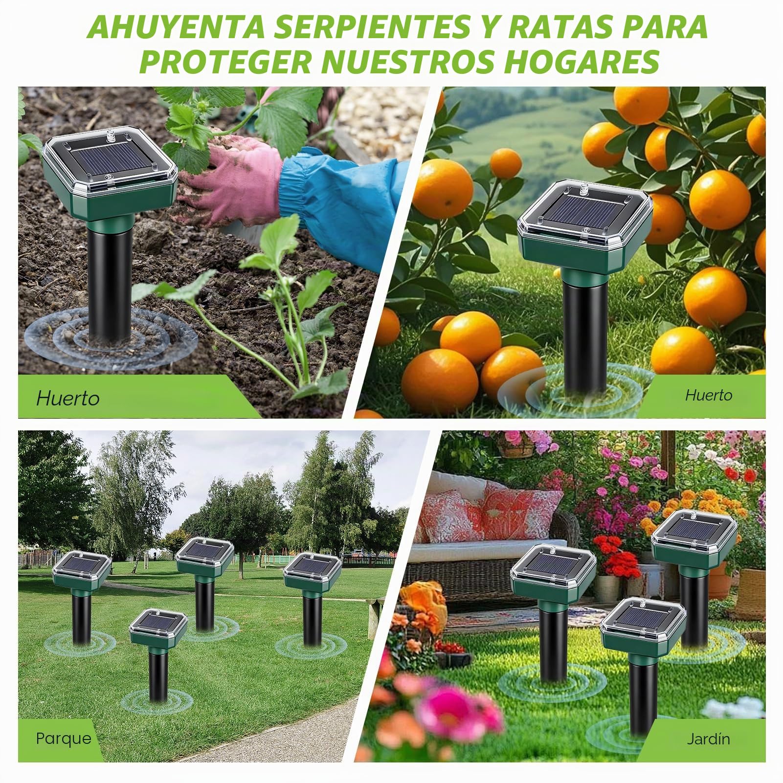 4 Piezas Ahuyentador de Topos Solar y Ultrasónico, Repelente para Topos, Ratas, Serpientes, Conejos, Ardillas y Ratones en el Jardín y para Cámping, Impermeable