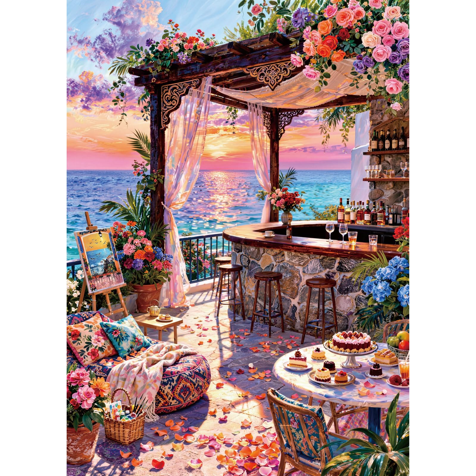 HUADADA Jigsaw Puzzles for Adults 1000-Sunset Rose Terrace — image 1