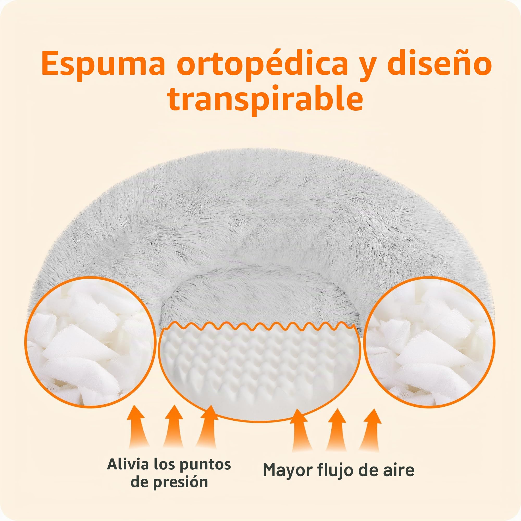 HMTOPE Cama Ortopédica Redonda Cojín para Perro Sofá Cama para Gato Donut Acogedora Cesta para Perro Lavable, 100 cm Ø, Gris Claro