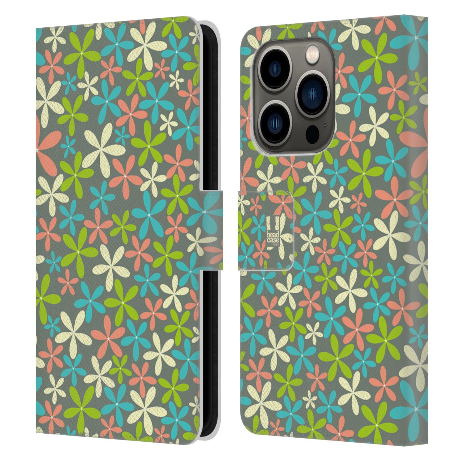 Carcasa de cuero tipo libro texturizada para iPhone 14 Pro floral 7