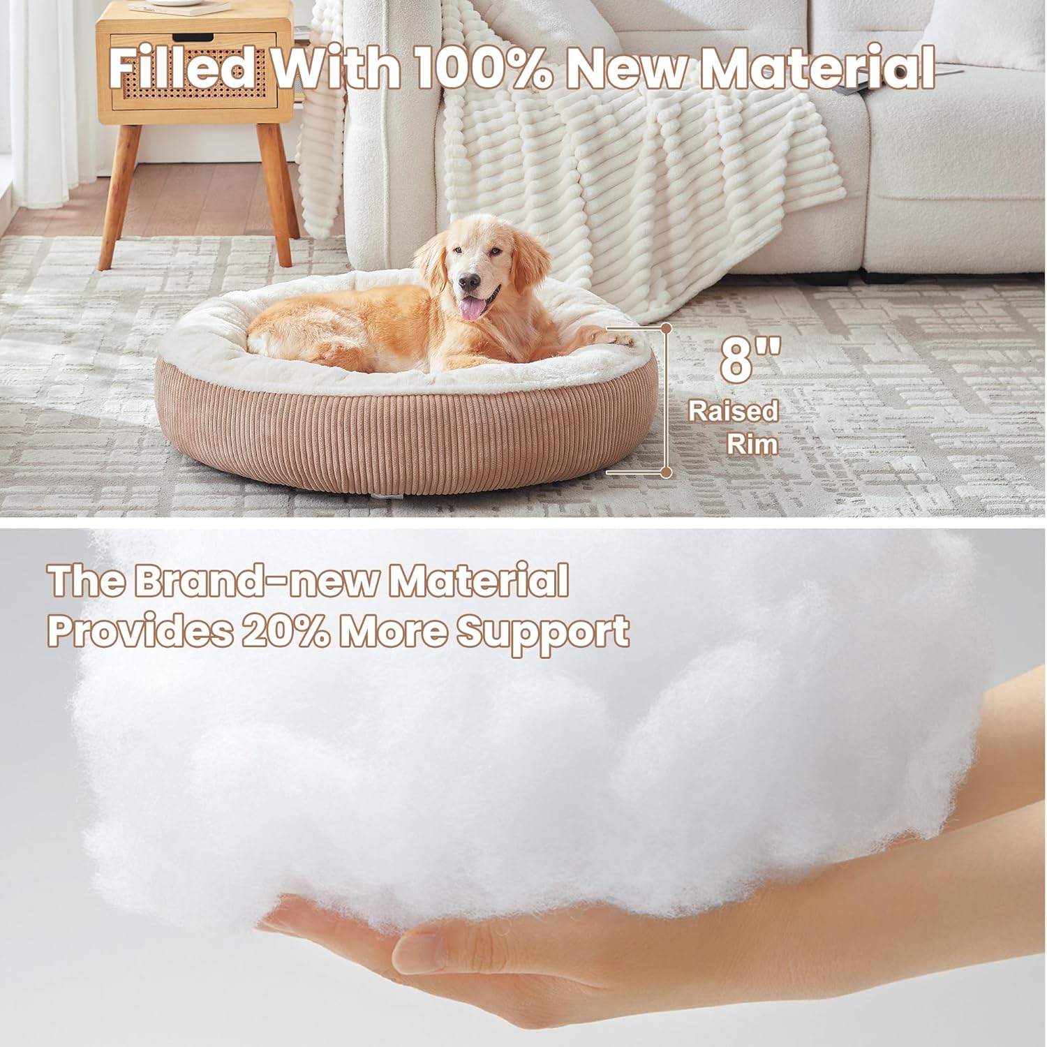 36 inches Donut Dog Bed for Large Dogs - Calming Round Pet Bed with Removable&Washable Cover, Plush Faux Fur & Corduroy, Fits Pets up to 80 lbs(Brown,Large)