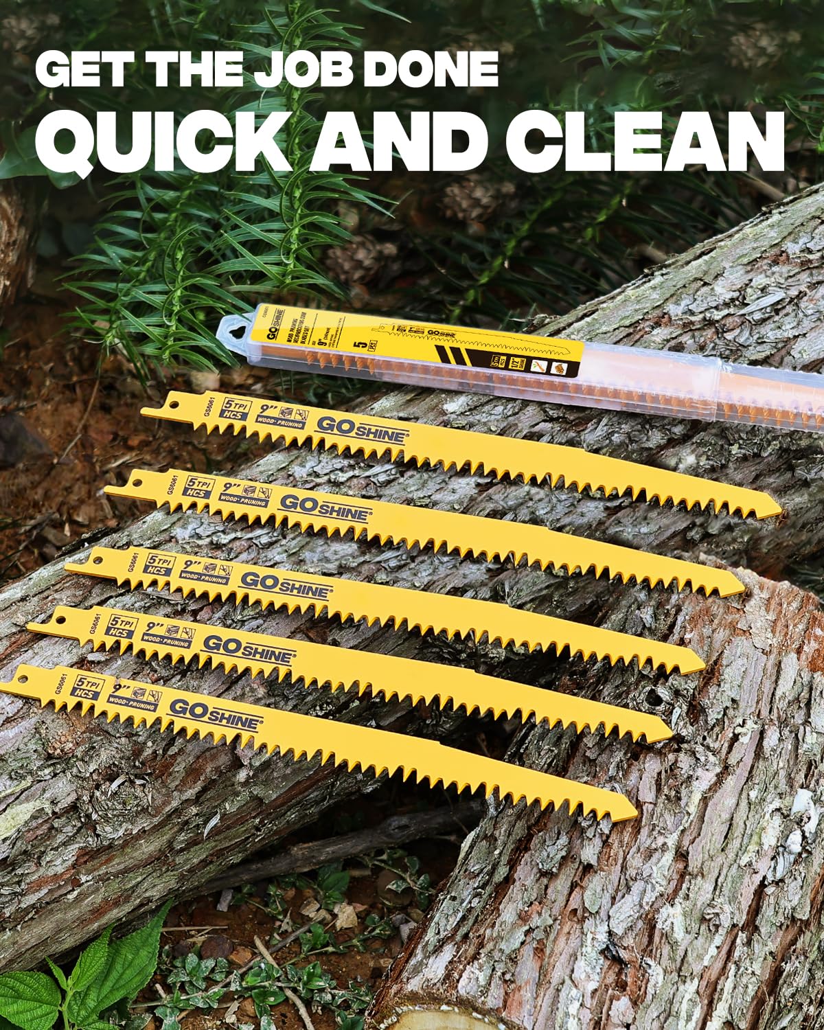 Goshine 9 Inch Wood Pruning Reciprocating Saw Blades, Fleam Ground Teeth Sawzall Blades for Wood Cutting,Tree Trimming,Compatible with Milwaukee and Dewalt Reciprocating Saws(5Pcs/5TPI)