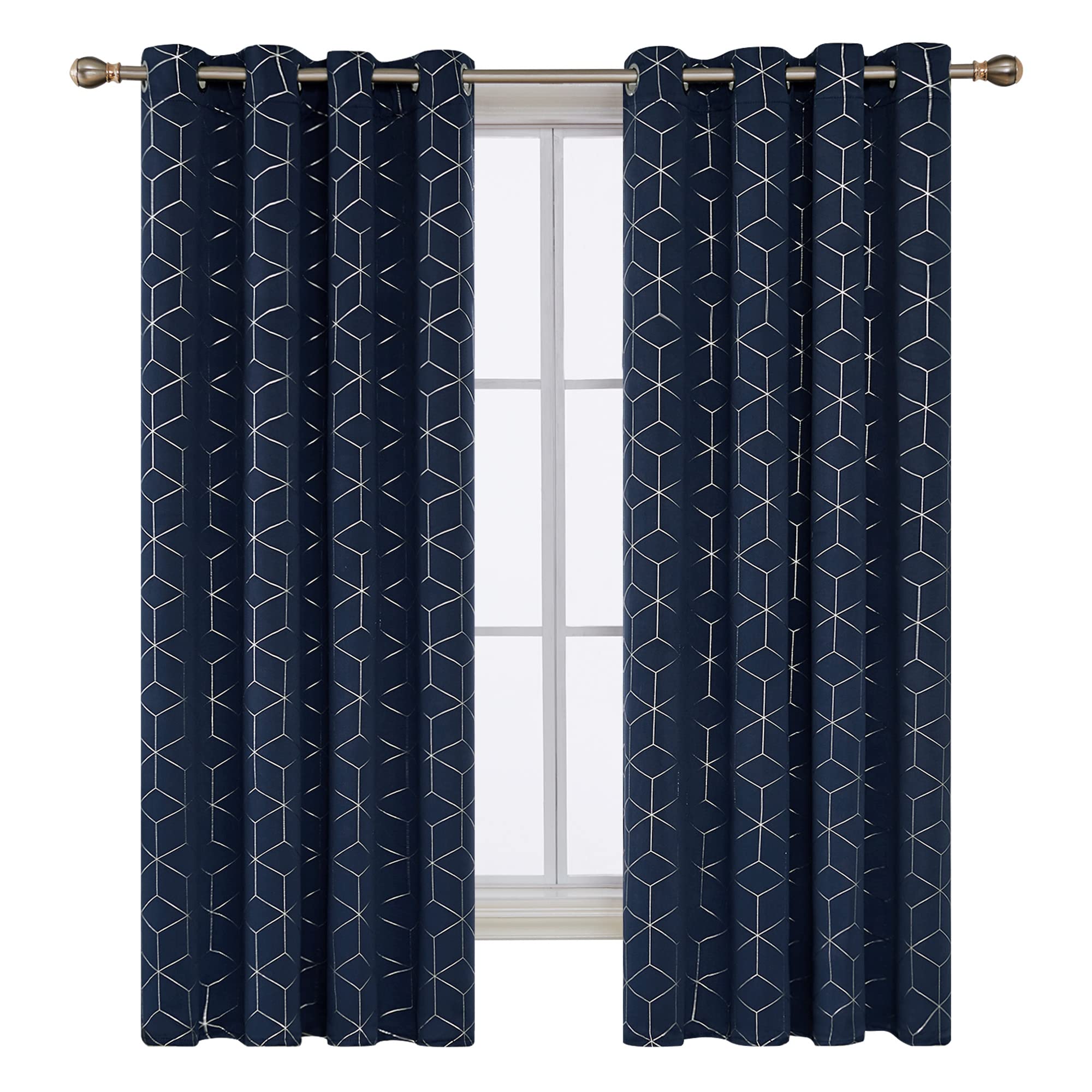 Deconovo Blackout Curtains, Eyelet Curtains, Diamond Foil Printed Energy Saving Curtains for Bedroom, 52 x 90 Inch(Width x Length), Sky Blue, One Pair — view 32