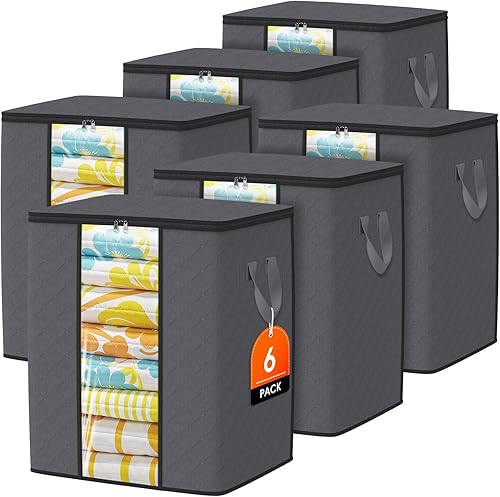 Bolsas de almacenamiento para mantas, paquete de 6 organizadores de mantas de edredón, contenedores de gran capacidad de 80 litros con ventana