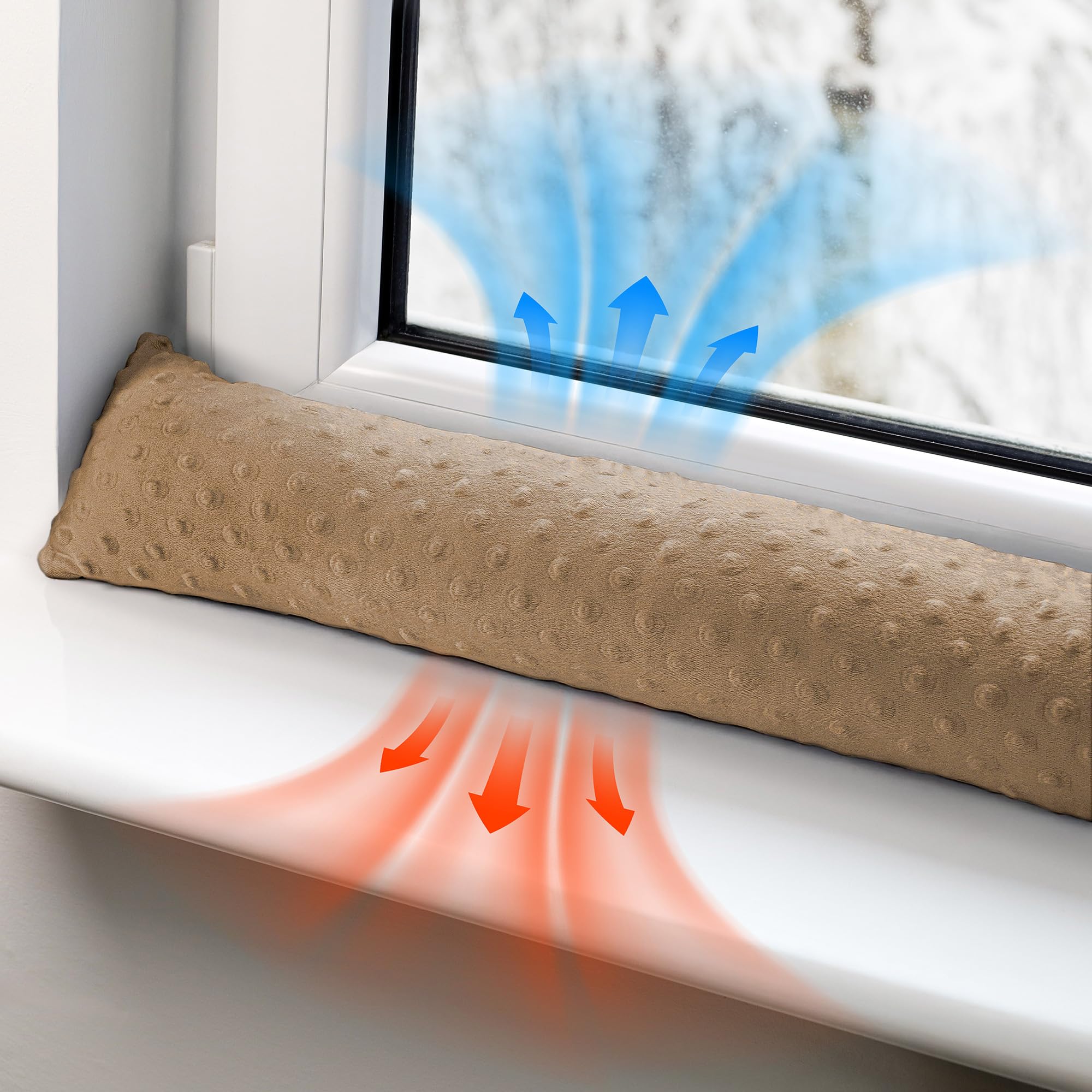 Zugluftstopper für Türen und Fenster Stopper Türdichtung 150 cm Seitenschläferkissen Umrandung oder Tür Luftzugstopper Schalldämmung Windstopper Türluftstopper Minky Oeko-Tex Beige