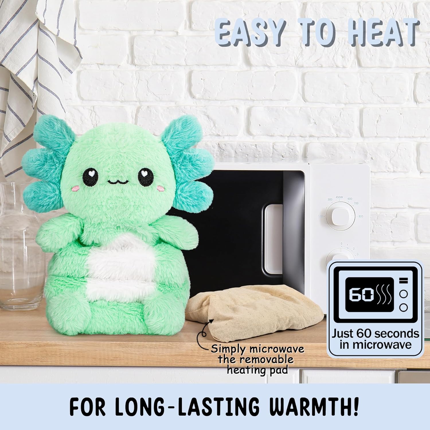 Axolotl Unscented 2Lbs Heating Pad for Neck Shoulders and Back Wrap Microwavable, Heatable 22.5" Cute Warm Stuffed Animals Neck Warmer - Axolotl Gifts for Women Girls and Kids