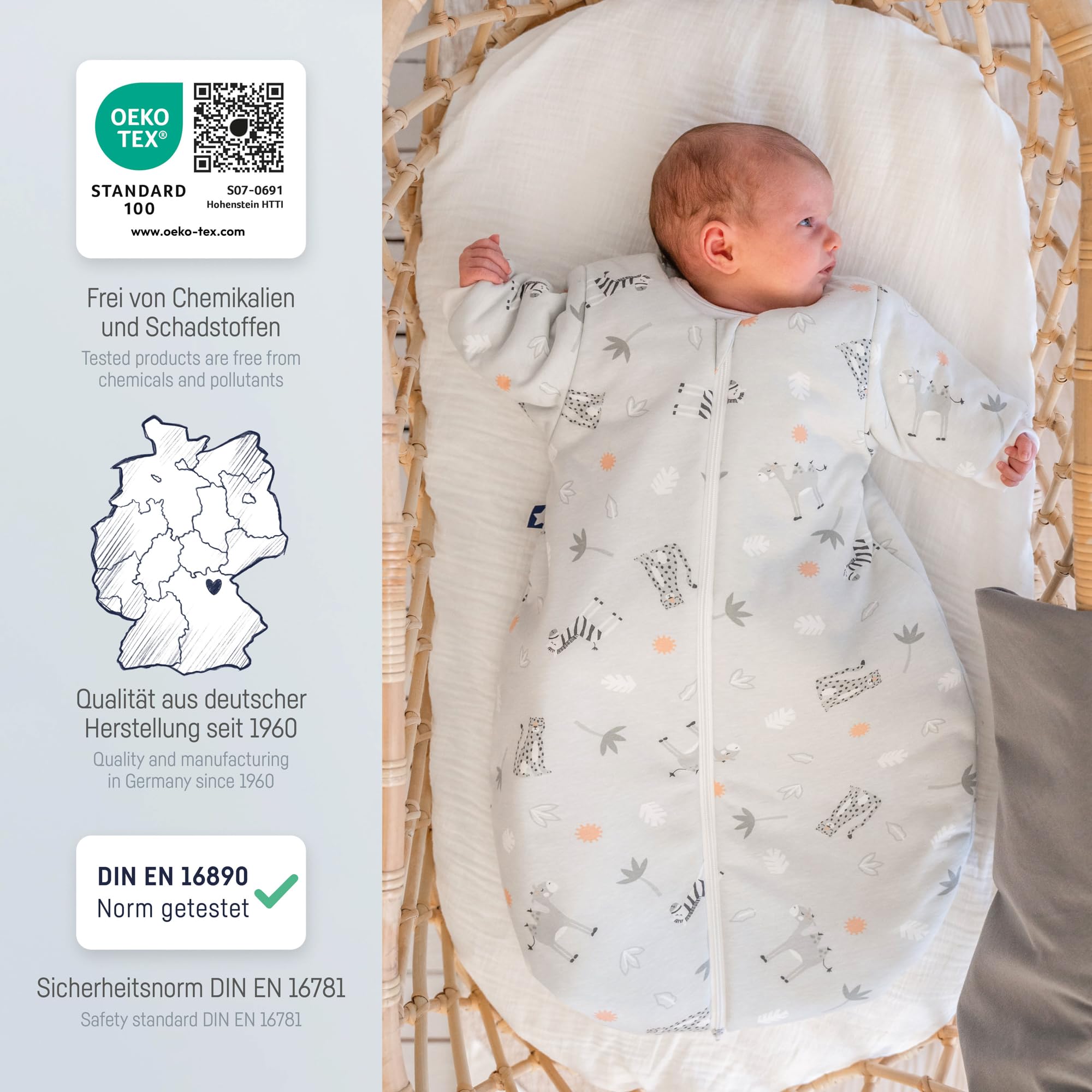Julius Zöllner Sacco Nanna Invernale 2.5 TOG – Jersey Morbido, Lavabile 60°C, Made In Germany – Little Dinos, Misura 50/56