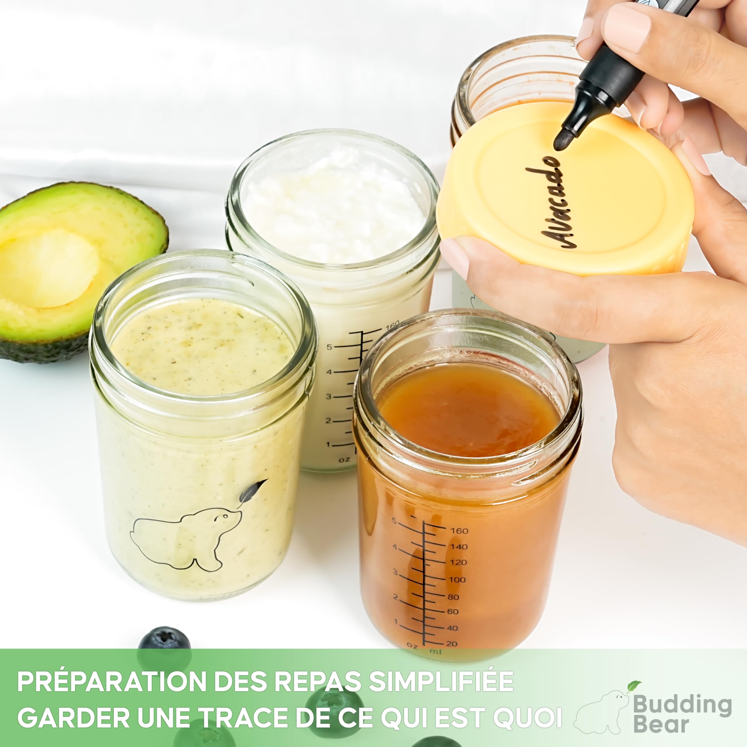 Petit Pot Conservation Bébé Verre 240ml (Lot de 6) - Pot Bebe Repas Réutilisables - Congélateur & Micro-Ondes (Sans Couvercles) - Lavage à la Main - Sans BPA, Phtalate, Plomb, PVC