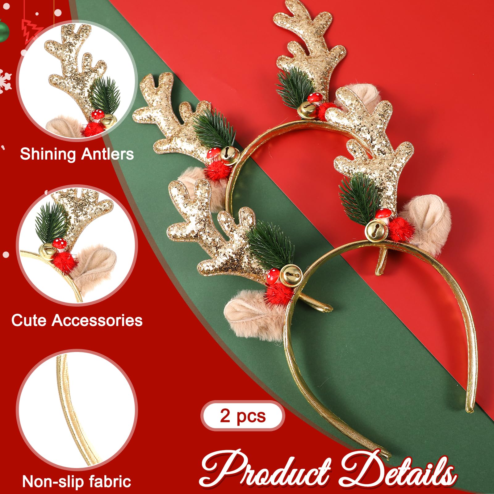 ぶるー 4pcs Christmas Tree Sequin Headbands - Festive Xmas Hair Hoops For